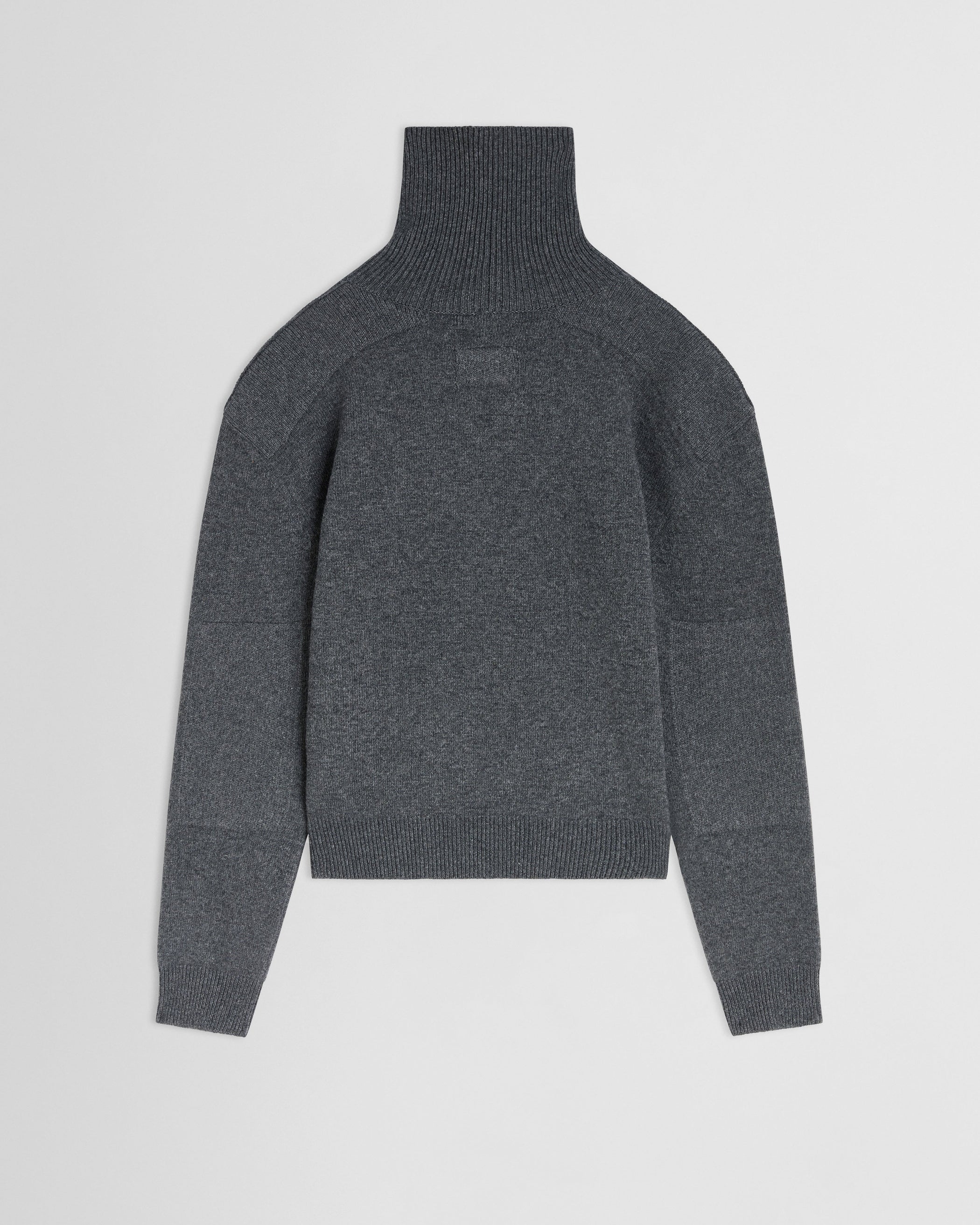 Flat back view of Patch Shoulder Jumper in grey melange wool cashmere