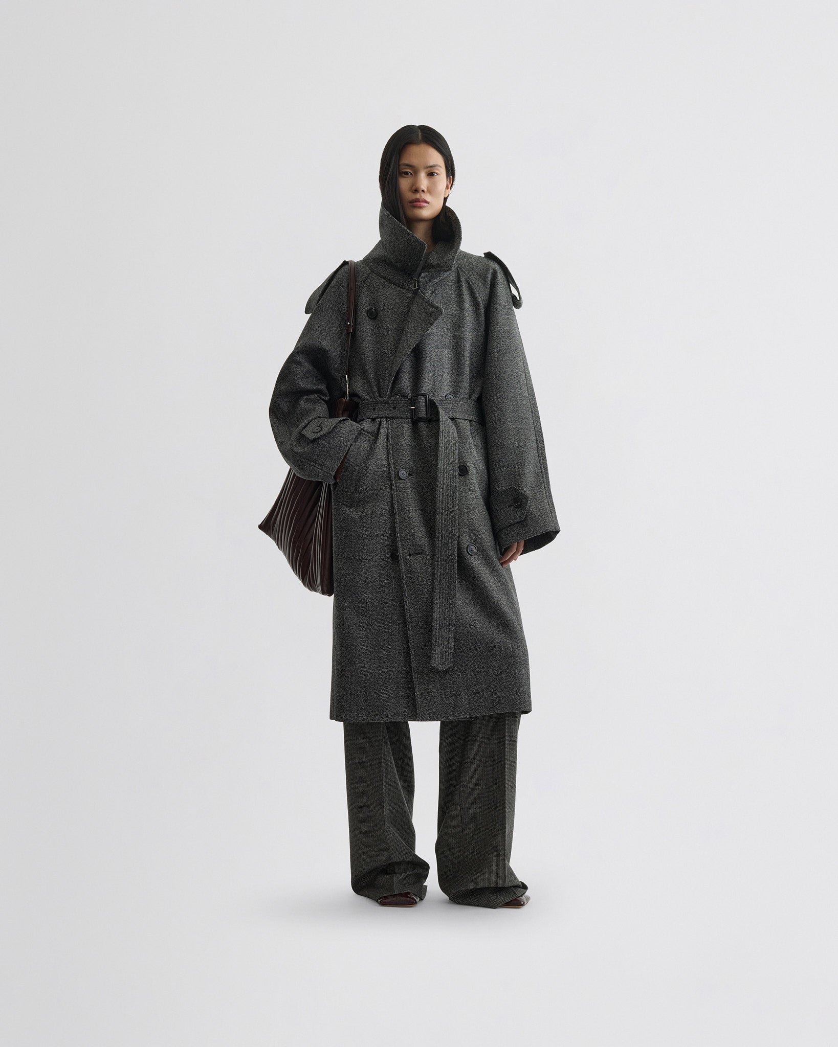 PHOEBE PHILO | PADDED TRENCH COAT | SALT AND PEPPER WOOL