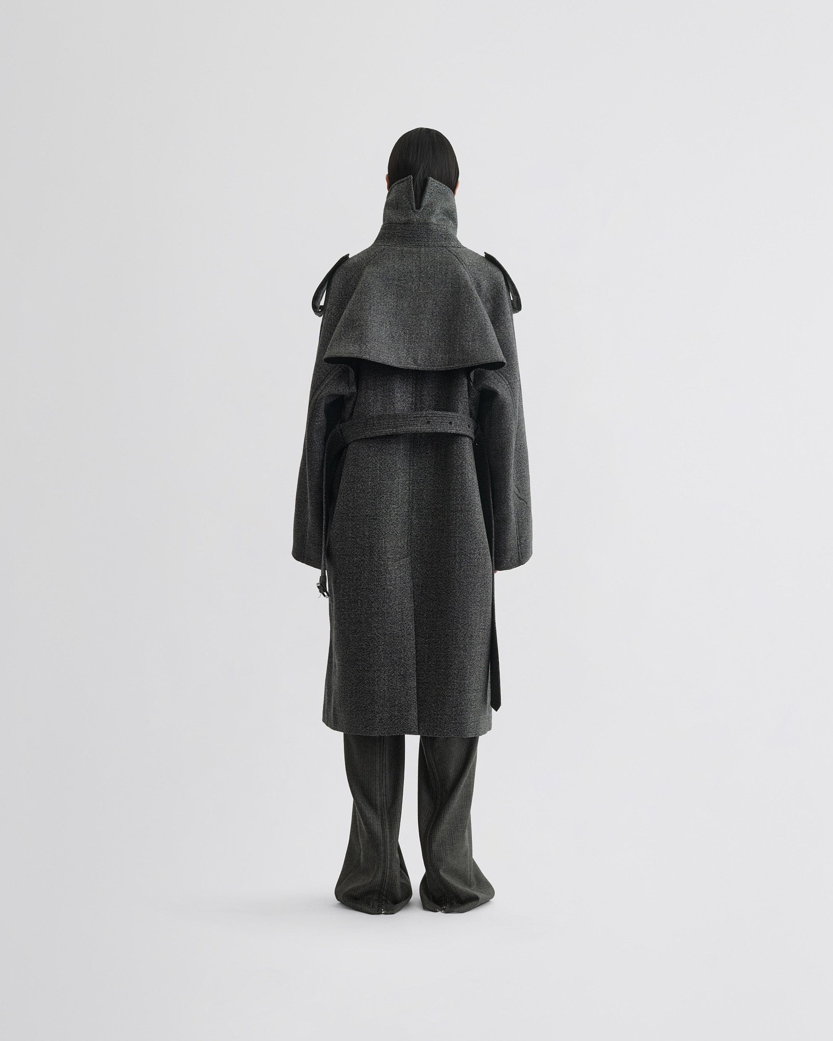 PHOEBE PHILO | PADDED TRENCH COAT | SALT AND PEPPER WOOL
