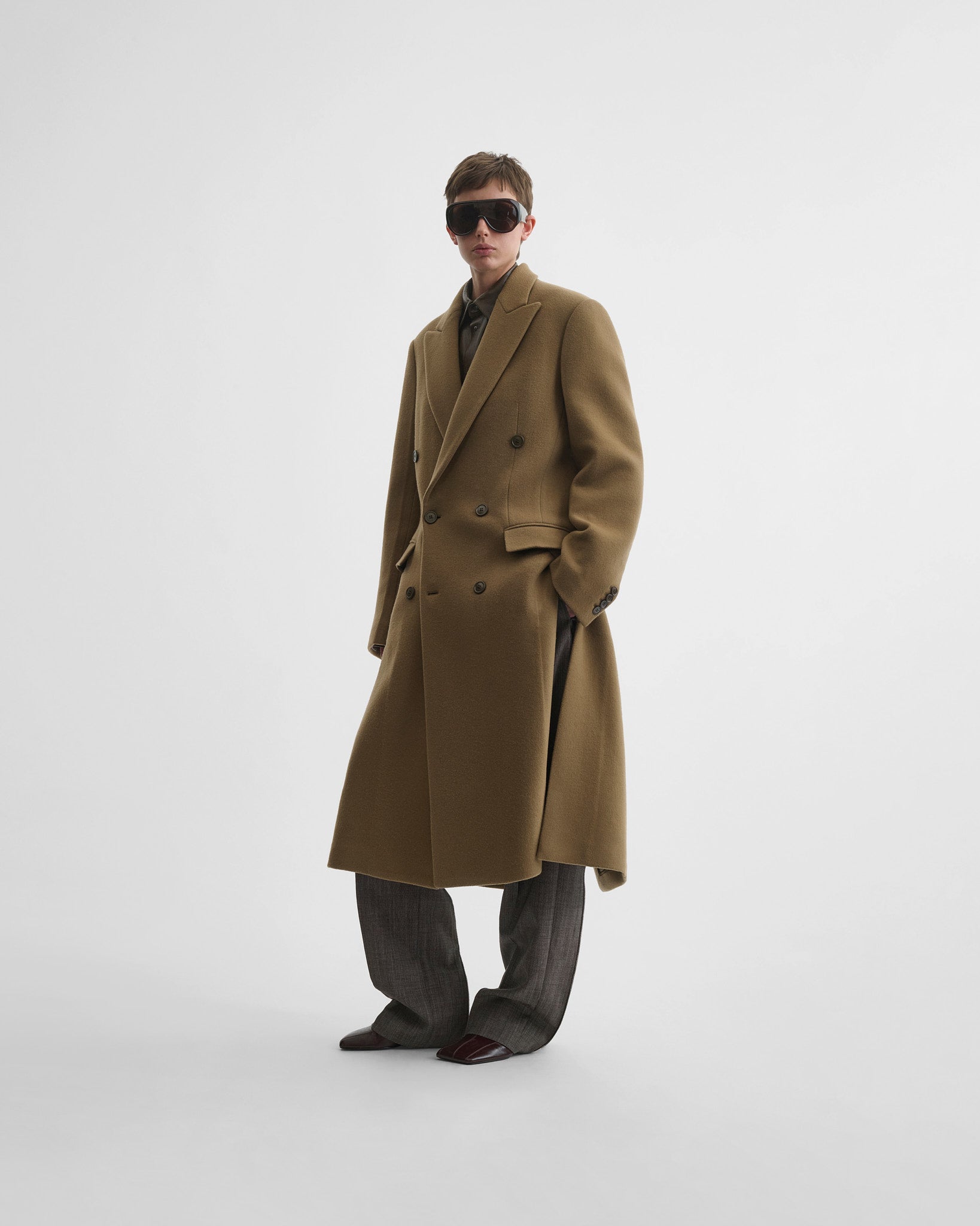 tobacco overcoat Manteaux Robe Coat | Wool-Cashmere Blend | Oversized Fit for Stylish Layering Cashmere Blend Manteaux Coat in Tobacco Tobacco Overcoat with Black Watch