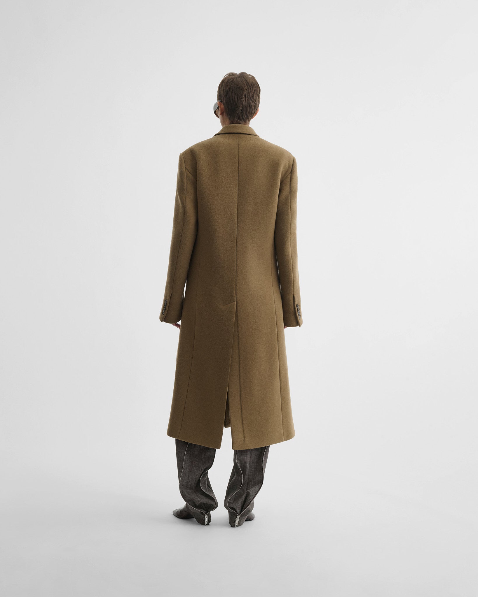 Back view of man's coat in tobacco cashmere