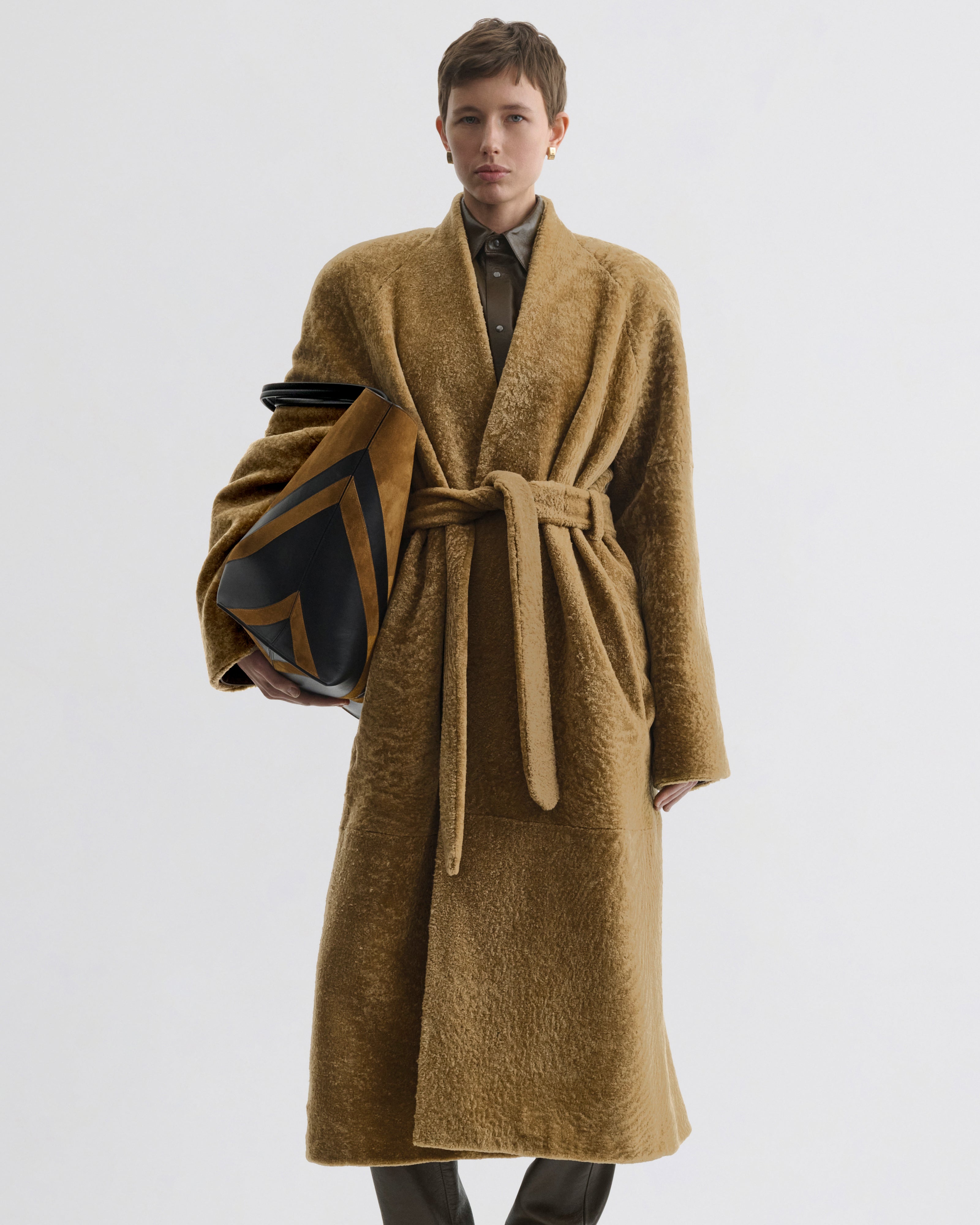 PHOEBE PHILO | SHAVED ROBE COAT | TOBACCO SHEARLING