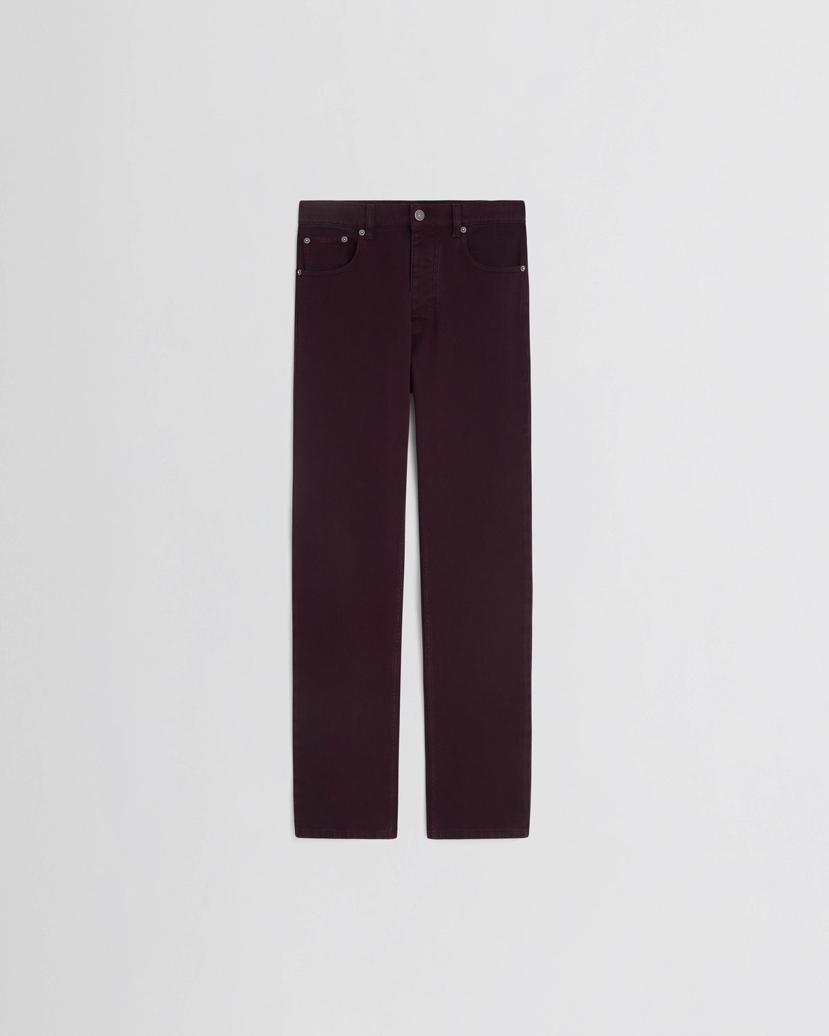 Flat front view of CLASSIC JEANS in dark berry cotton