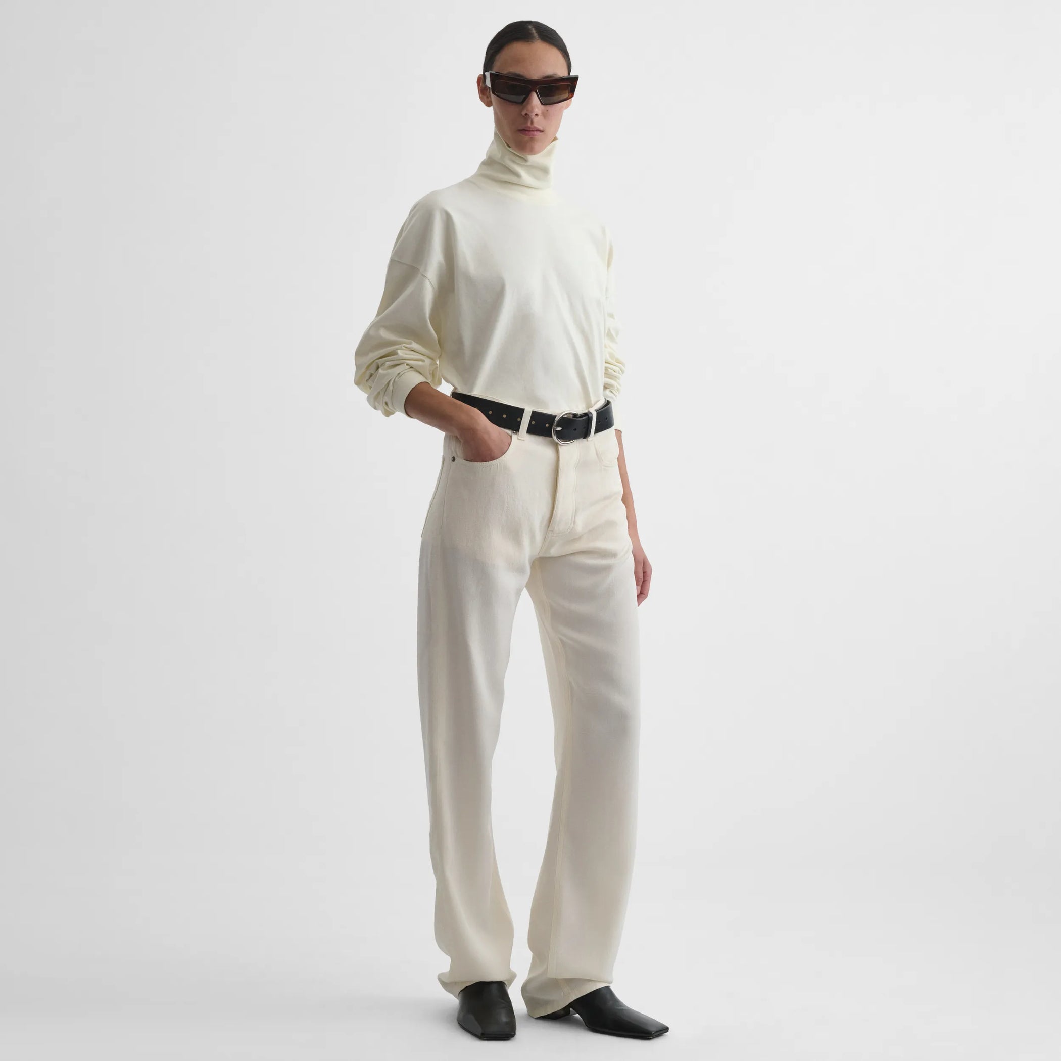 PHOEBE PHILO ウォッシュ加工のオフホワイトデニム PHOEBE PHILO | CLASSIC JEANS | OFF WHITE SILK VISCOSE