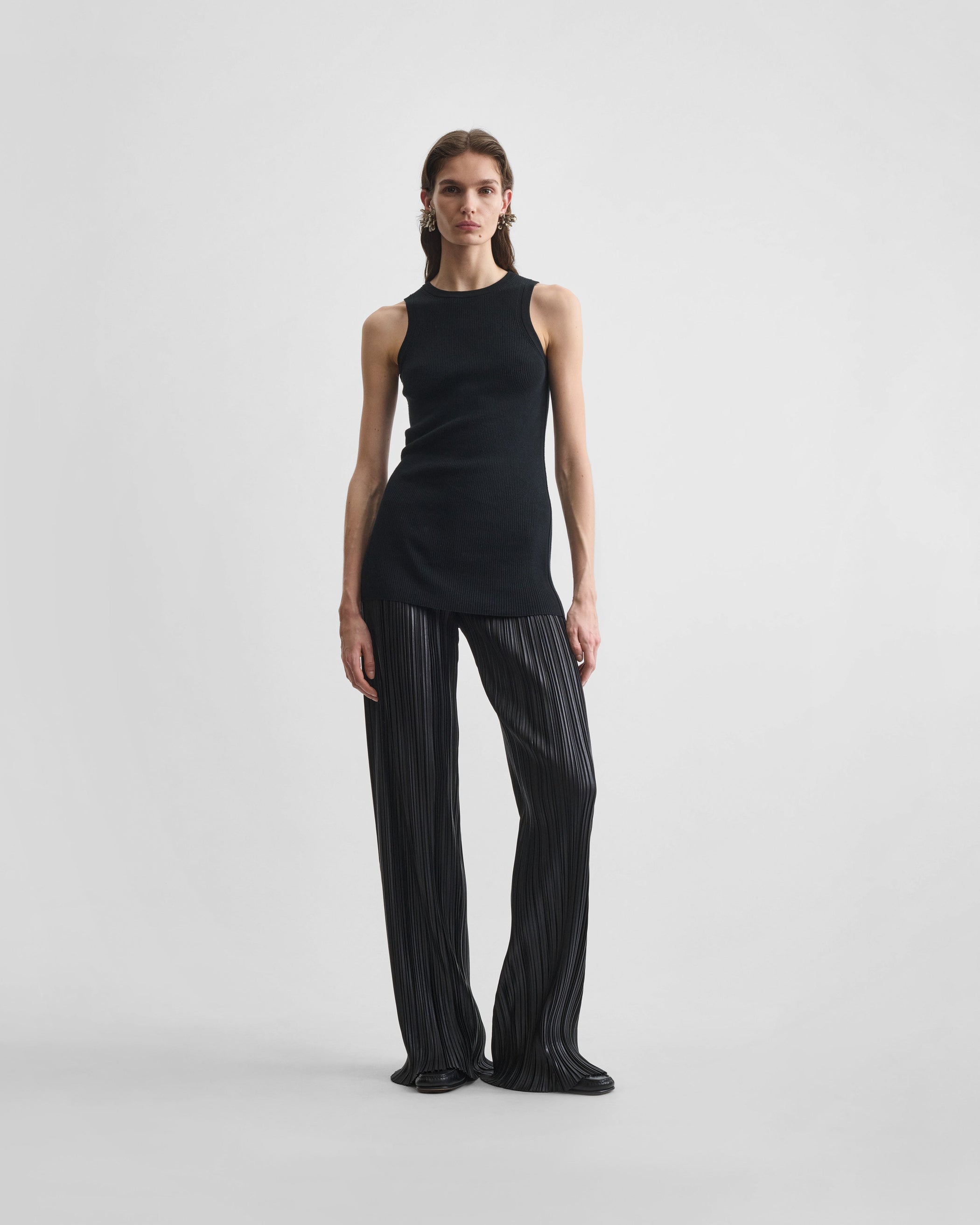 View of RAZOR PLEAT TROUSERS in black polyester