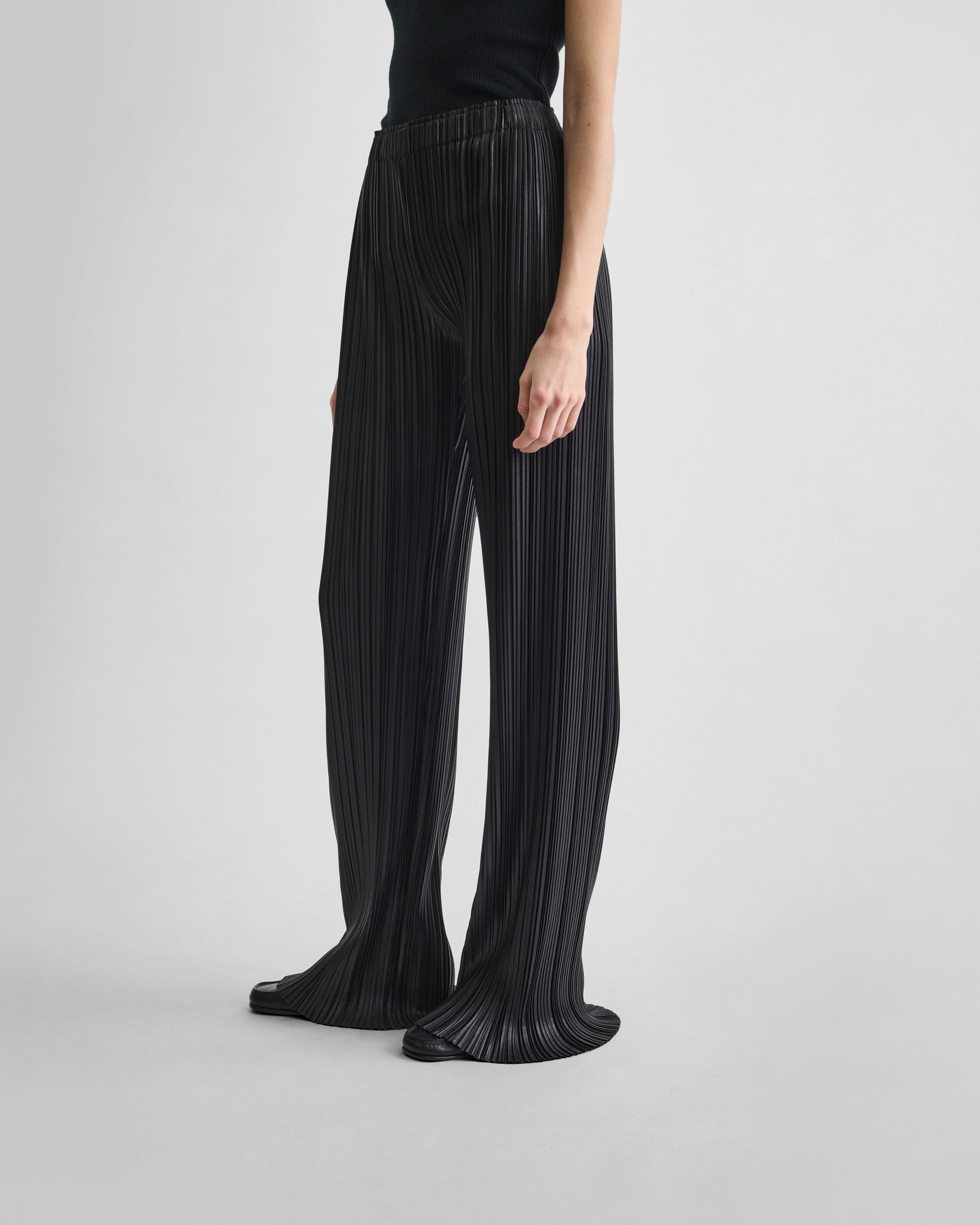 View of RAZOR PLEAT TROUSERS in black polyester