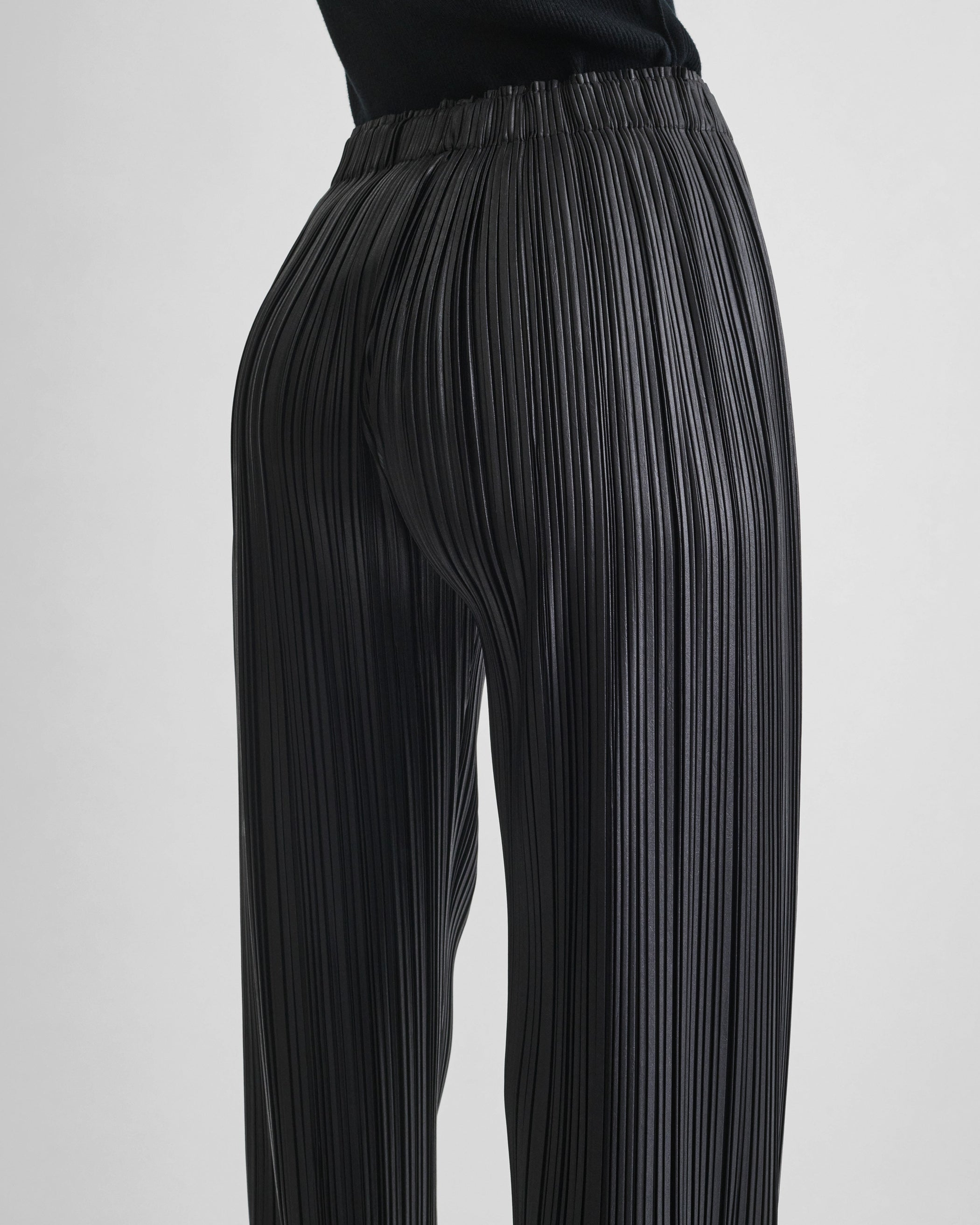 View of RAZOR PLEAT TROUSERS in black polyester
