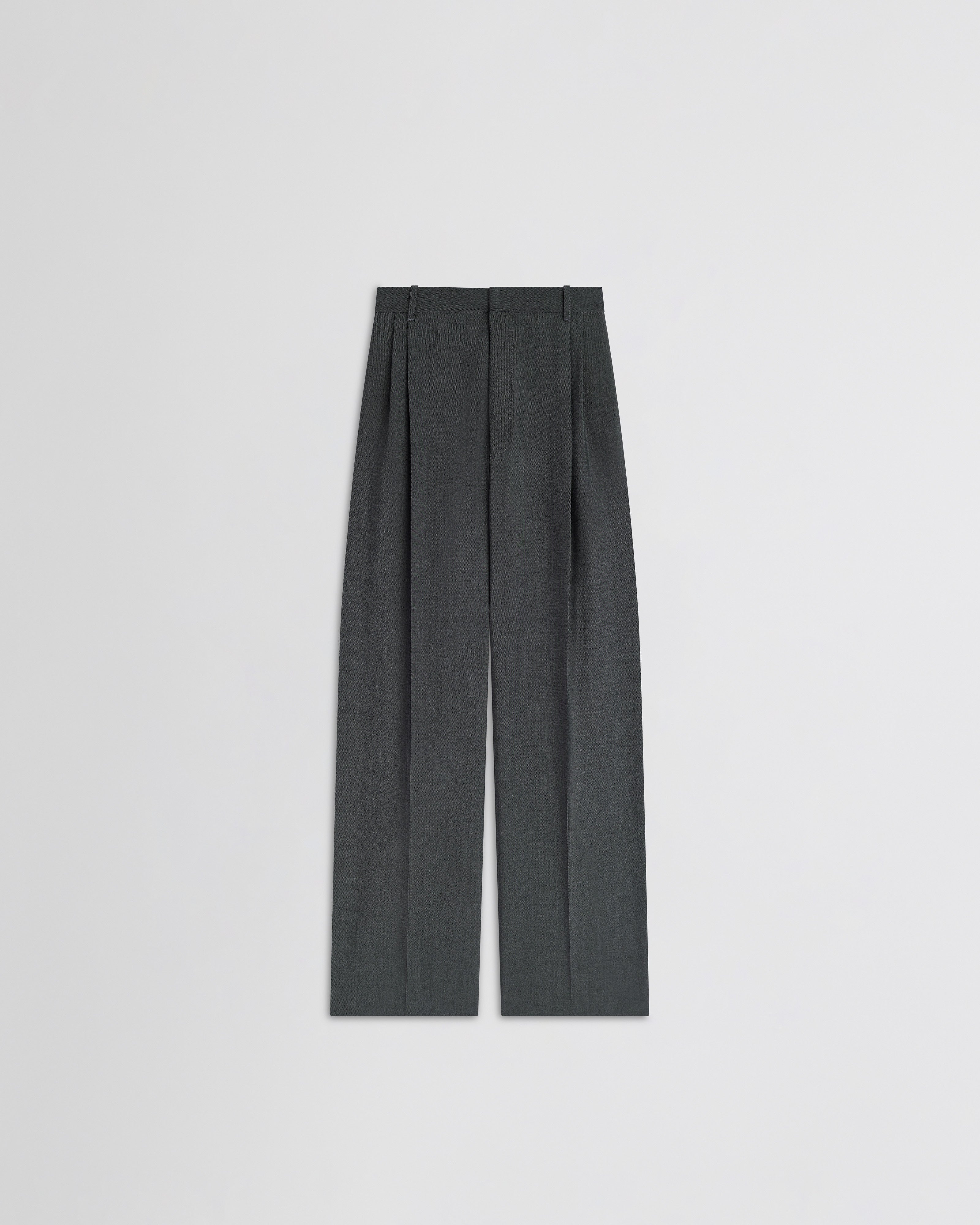 PHOEBE PHILO | DOUBLE PLEAT TROUSERS | GREY MÉLANGE WOOL