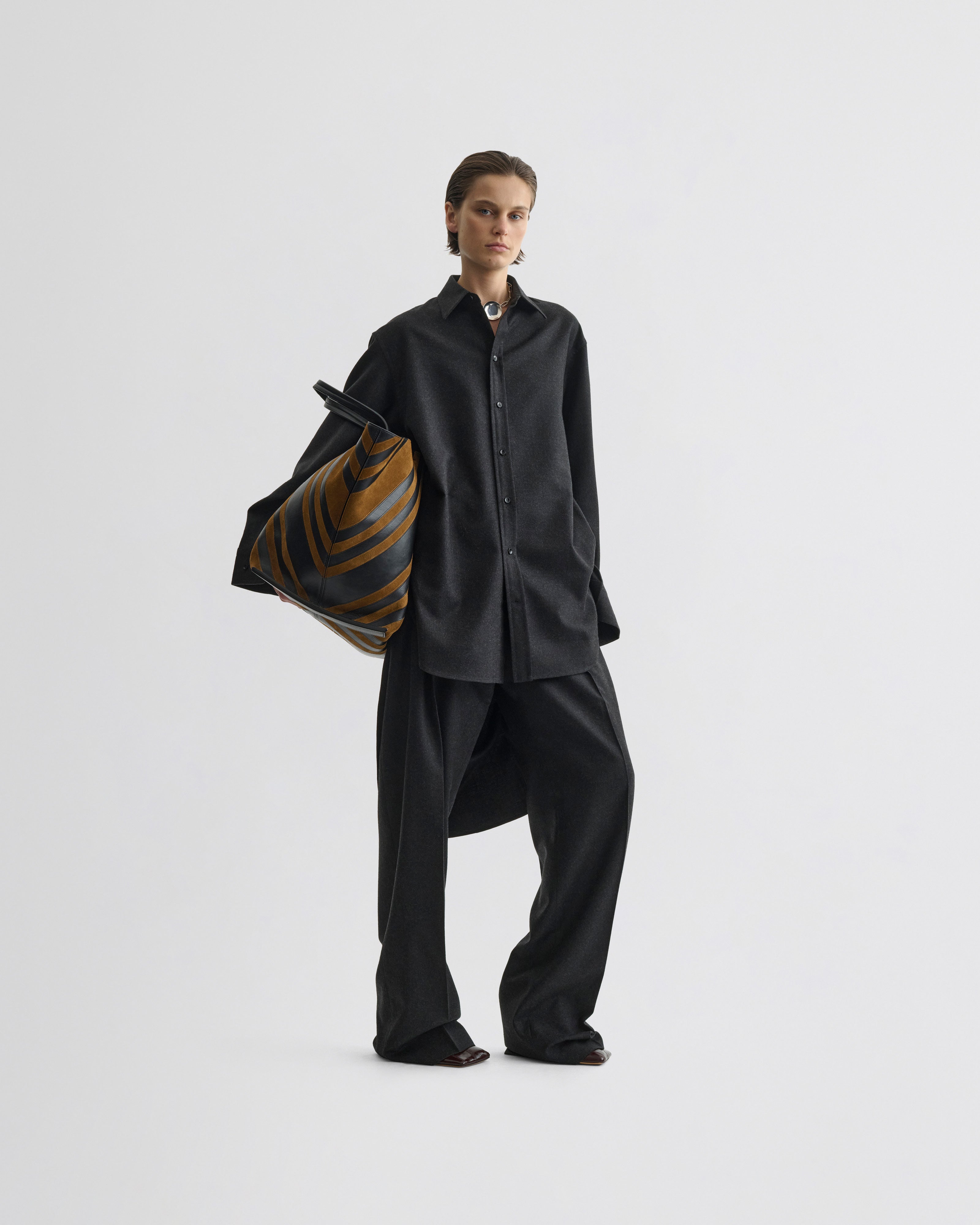PHOEBE PHILO | DOUBLE PLEAT TROUSERS | CHARCOAL WOOL