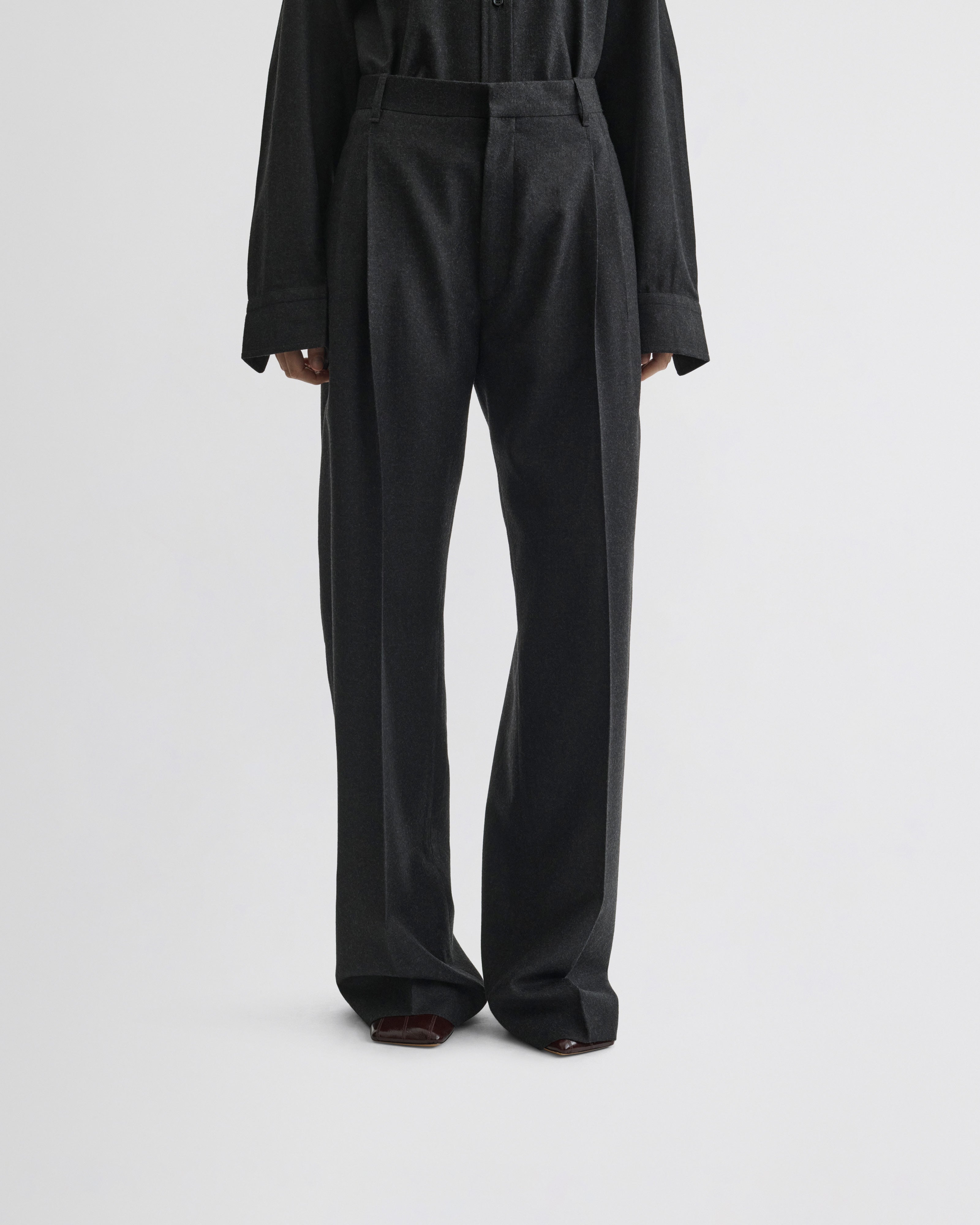 PHOEBE PHILO | DOUBLE PLEAT TROUSERS | CHARCOAL WOOL