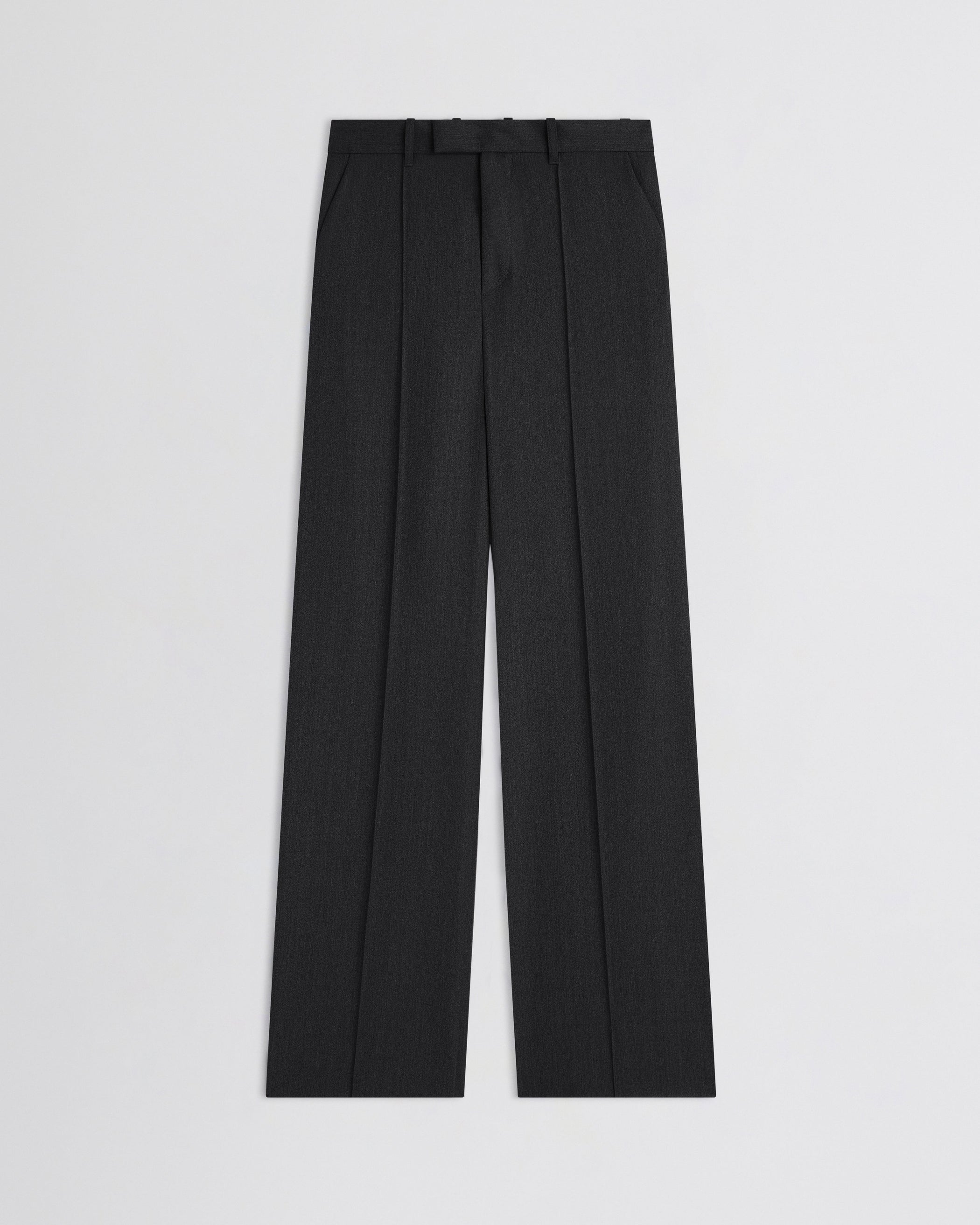 Flat front view of Boyish Tailored Trousers in charcoal wool