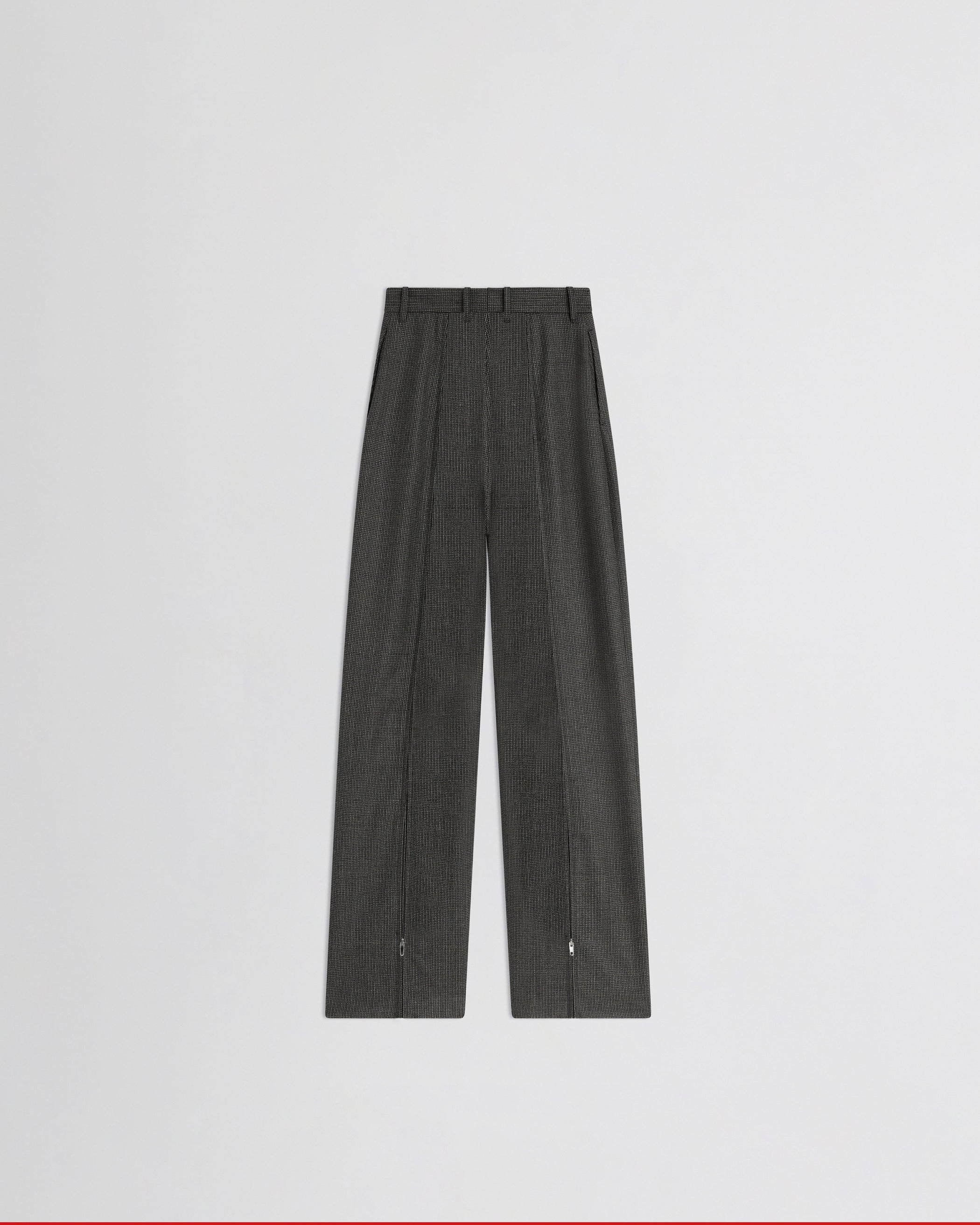 View of zip trousers in grey brown melange