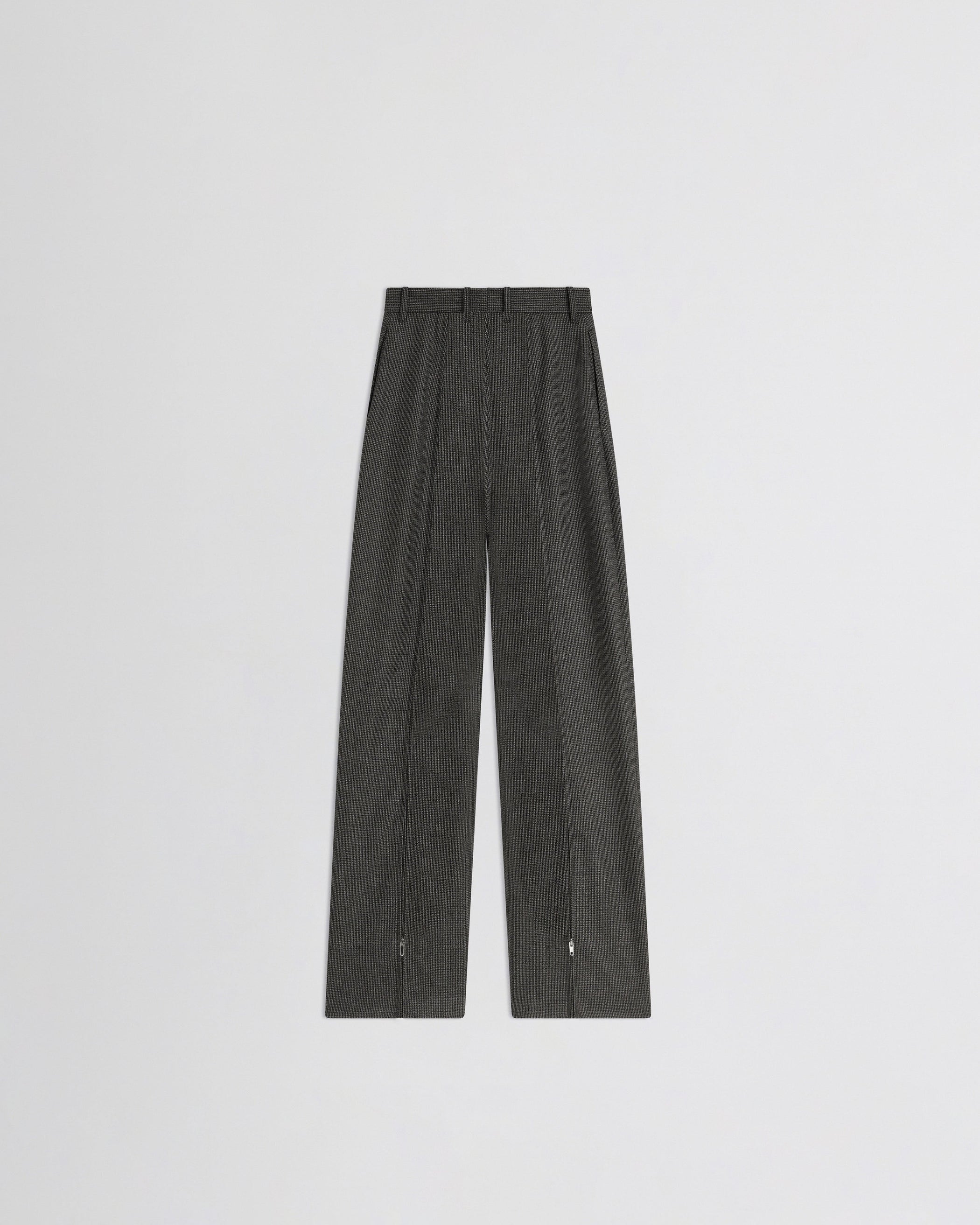 View of zip trousers in grey brown melange