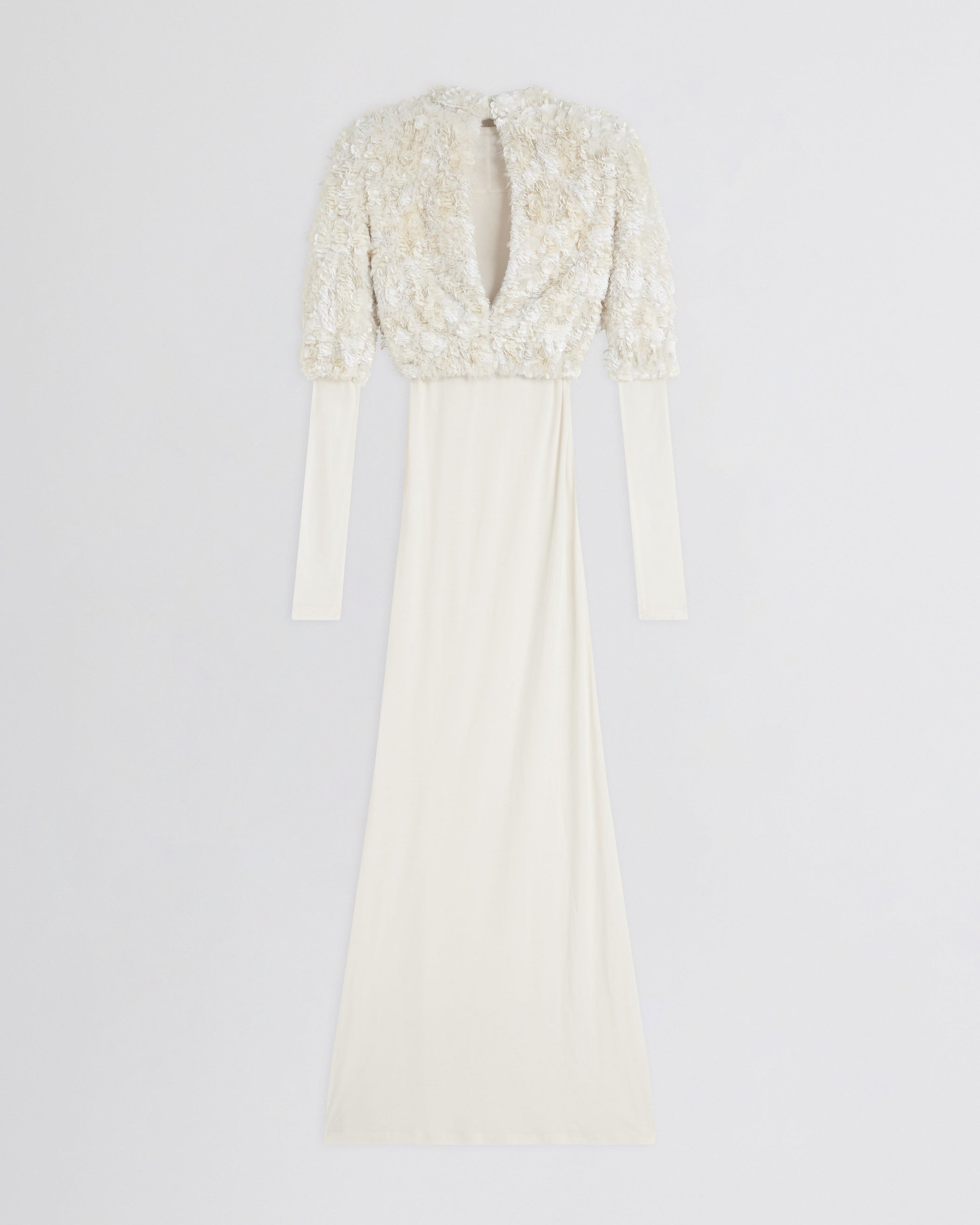 Flat back view of CLUSTERED SEQUIN DRESS in ivory jersey