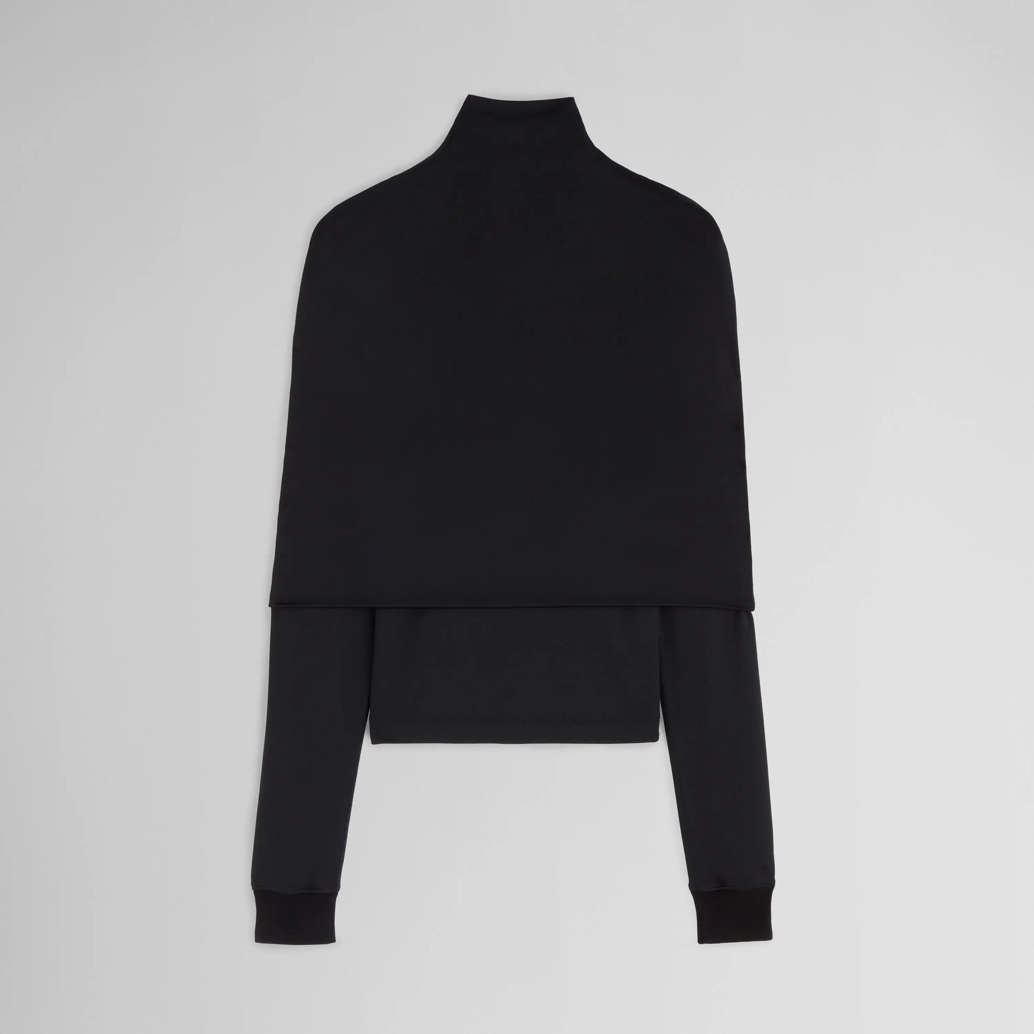 Flat front view of CAPE TOP in black viscose