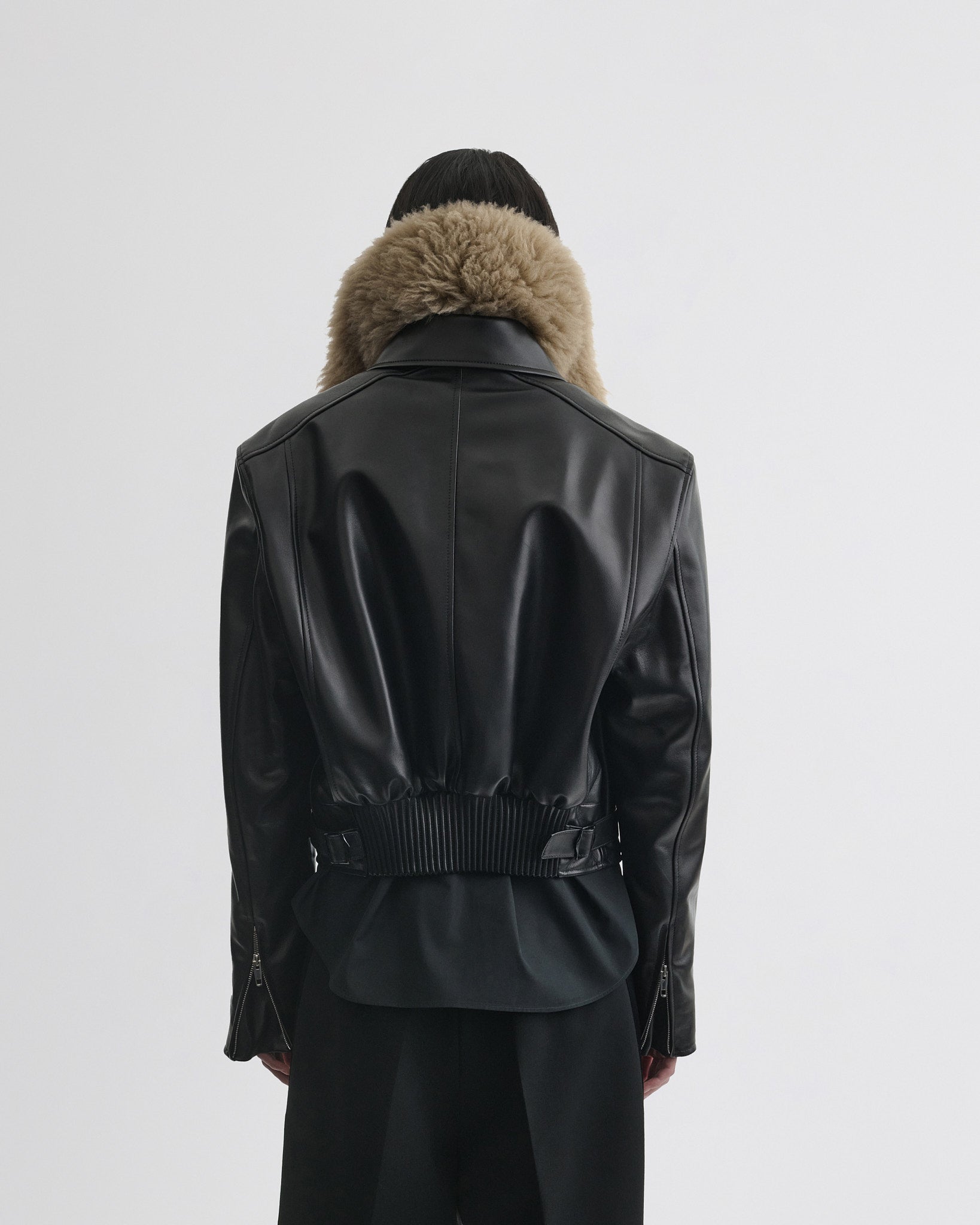 PHOEBE PHILO | CROPPED AVIATOR JACKET | BLACK LEATHER