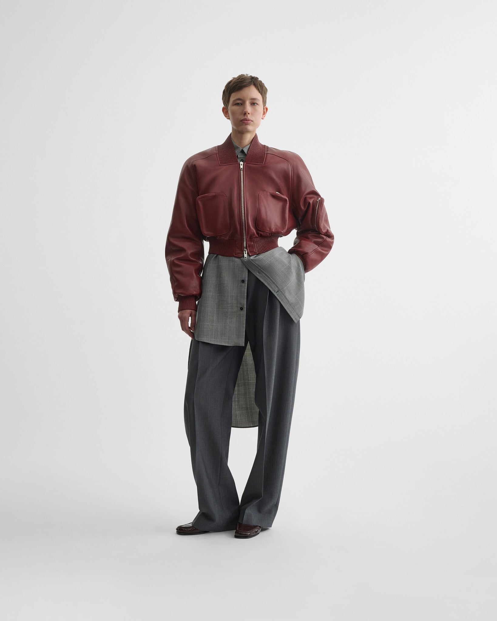 PHOEBE PHILO US | POCKET BOMBER JACKET | brick leather