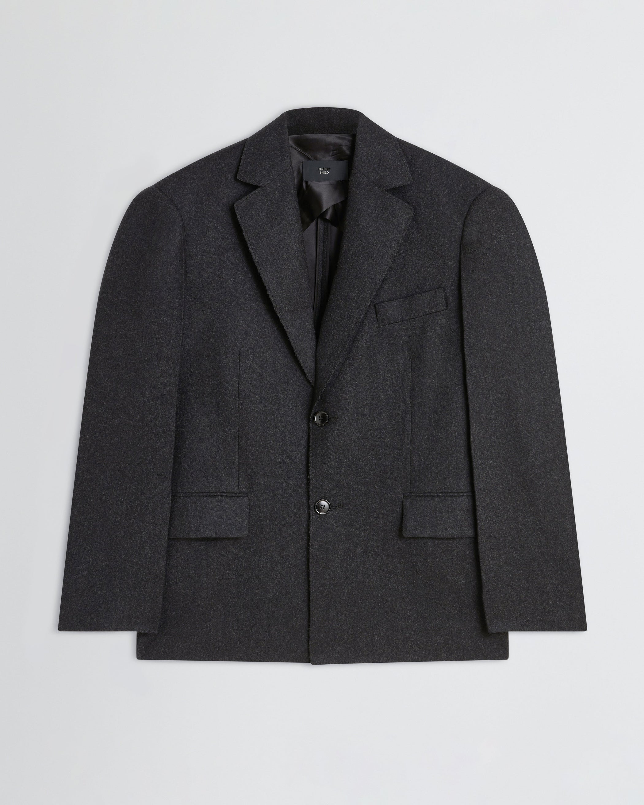 Flat front view of Tuxedo Jacket in anthracite wool