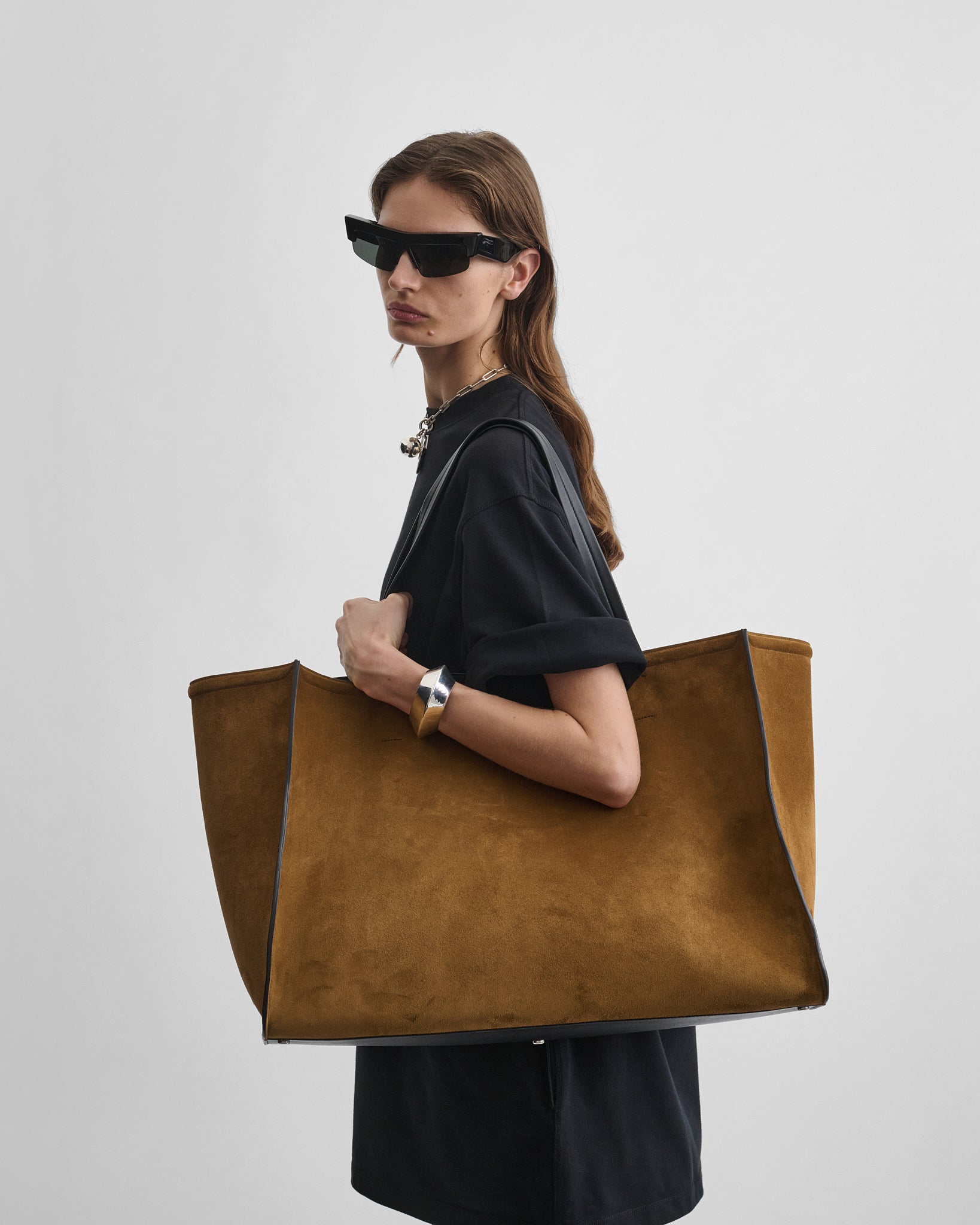 View of LARGE SLOUCH CABAS in toffee suede