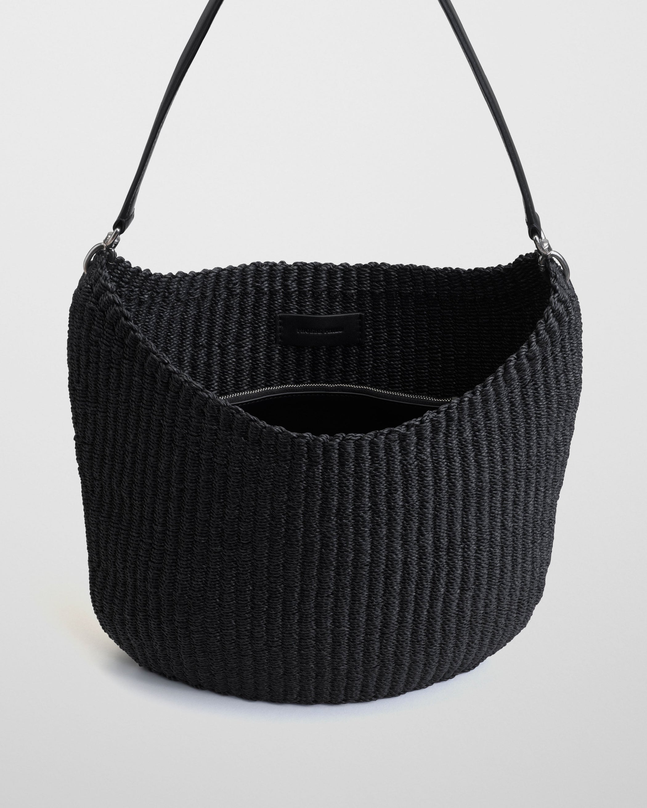 Interior view of SMALL SLOPE SLING in black woven viscose