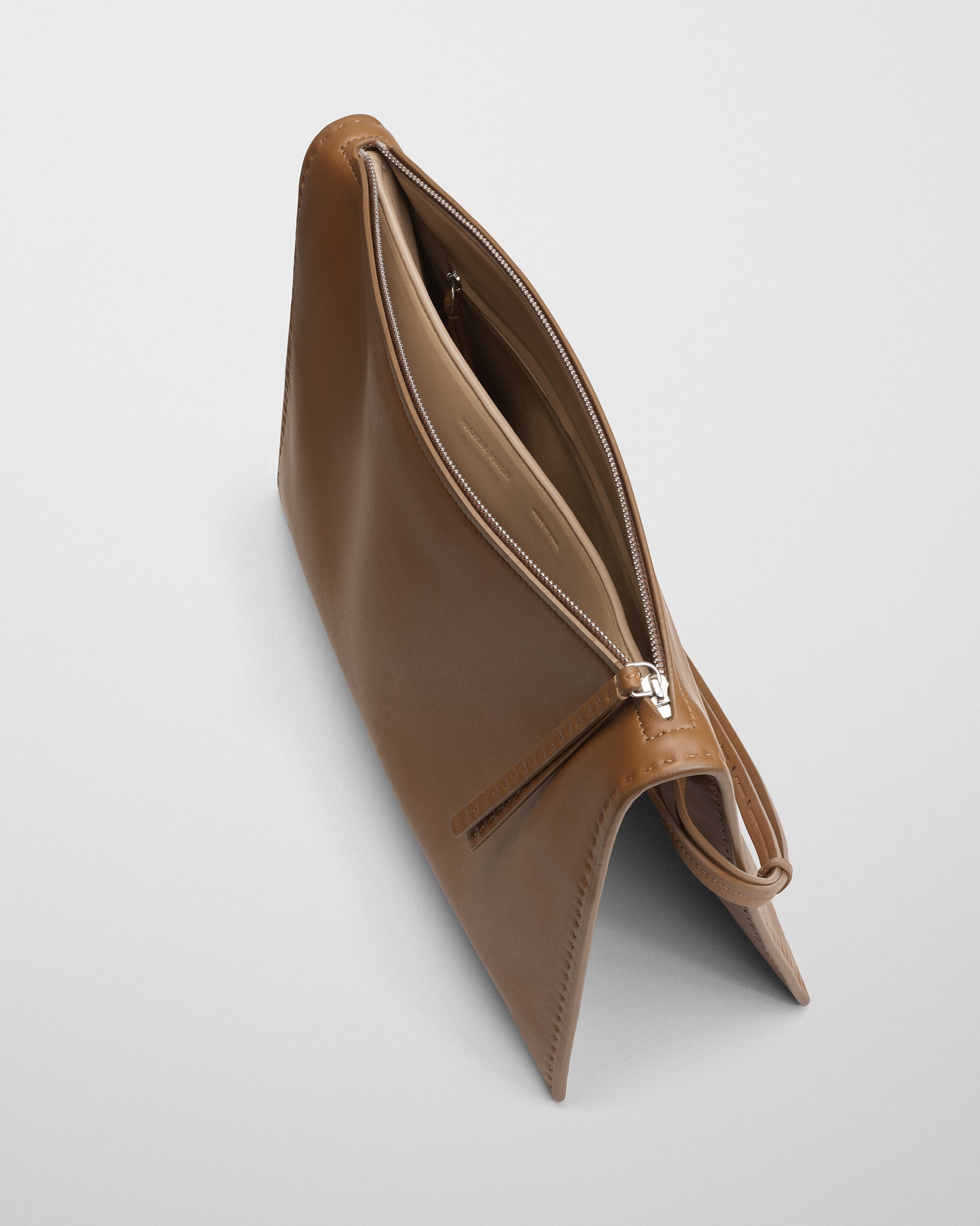 View of GLOVE POCHETTE in caramel leather