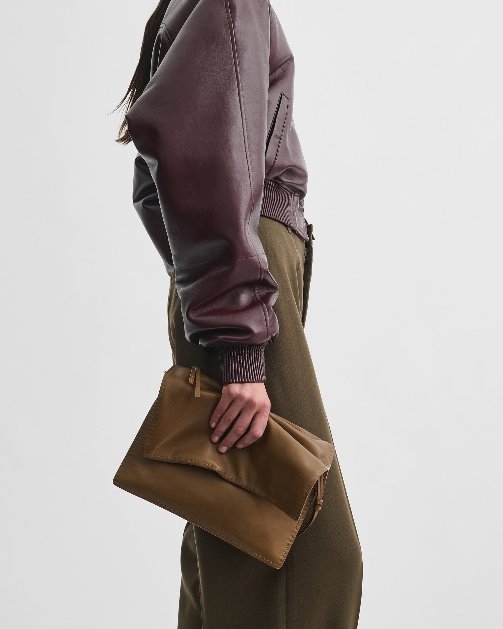 View of GLOVE POCHETTE in caramel leather