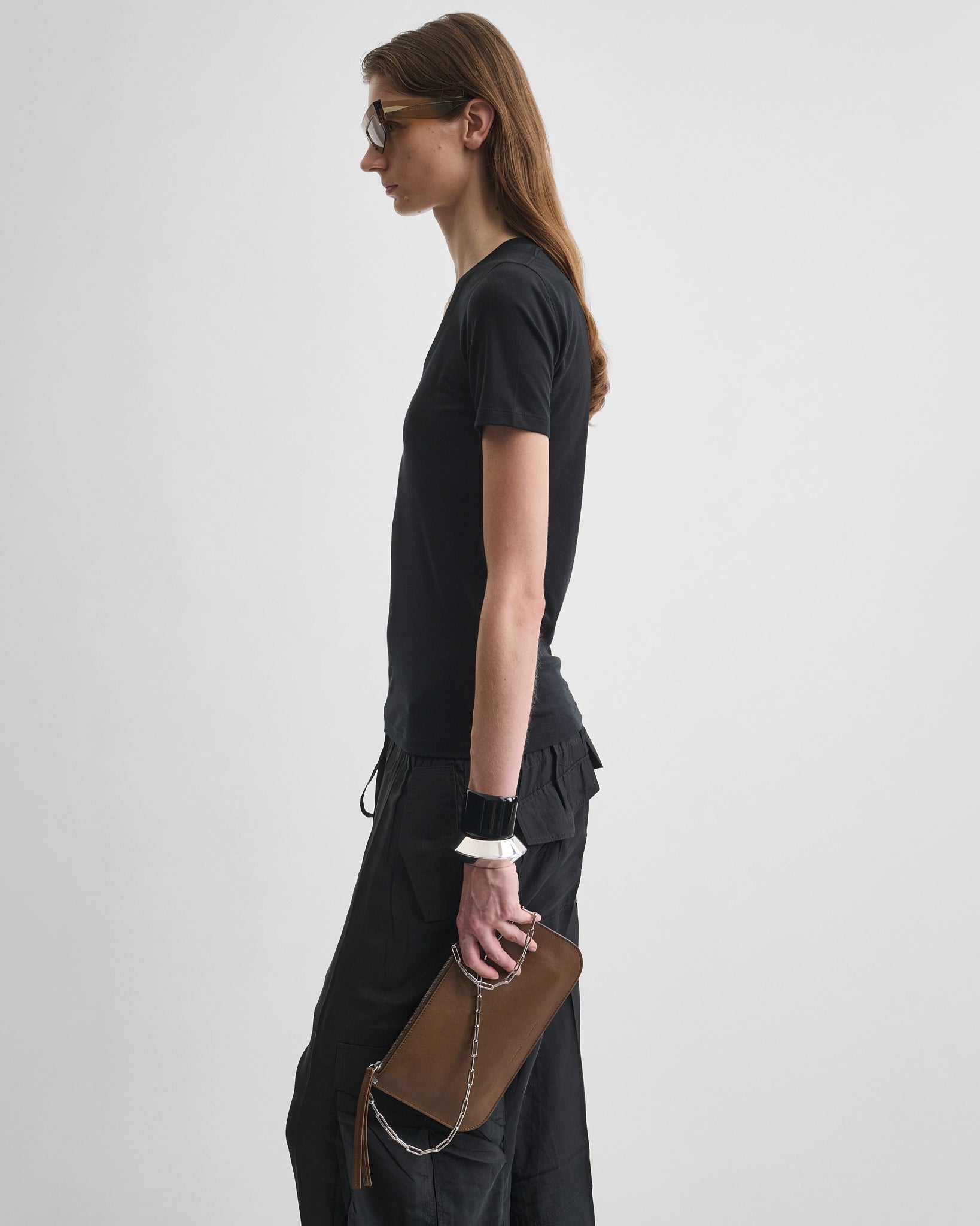 View of SLIP POUCH in khaki leather