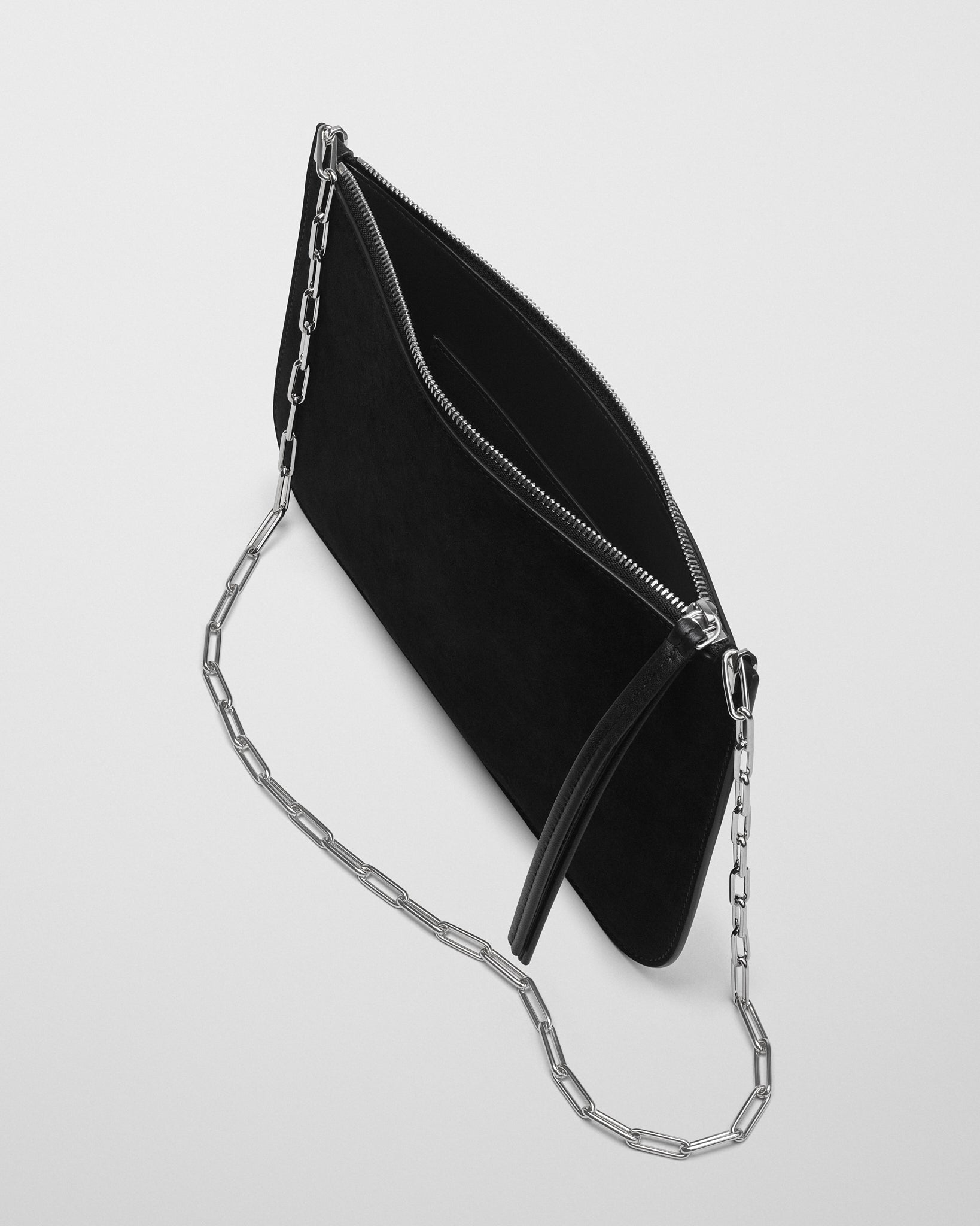 View of SLIP CHAIN POUCH in black suede