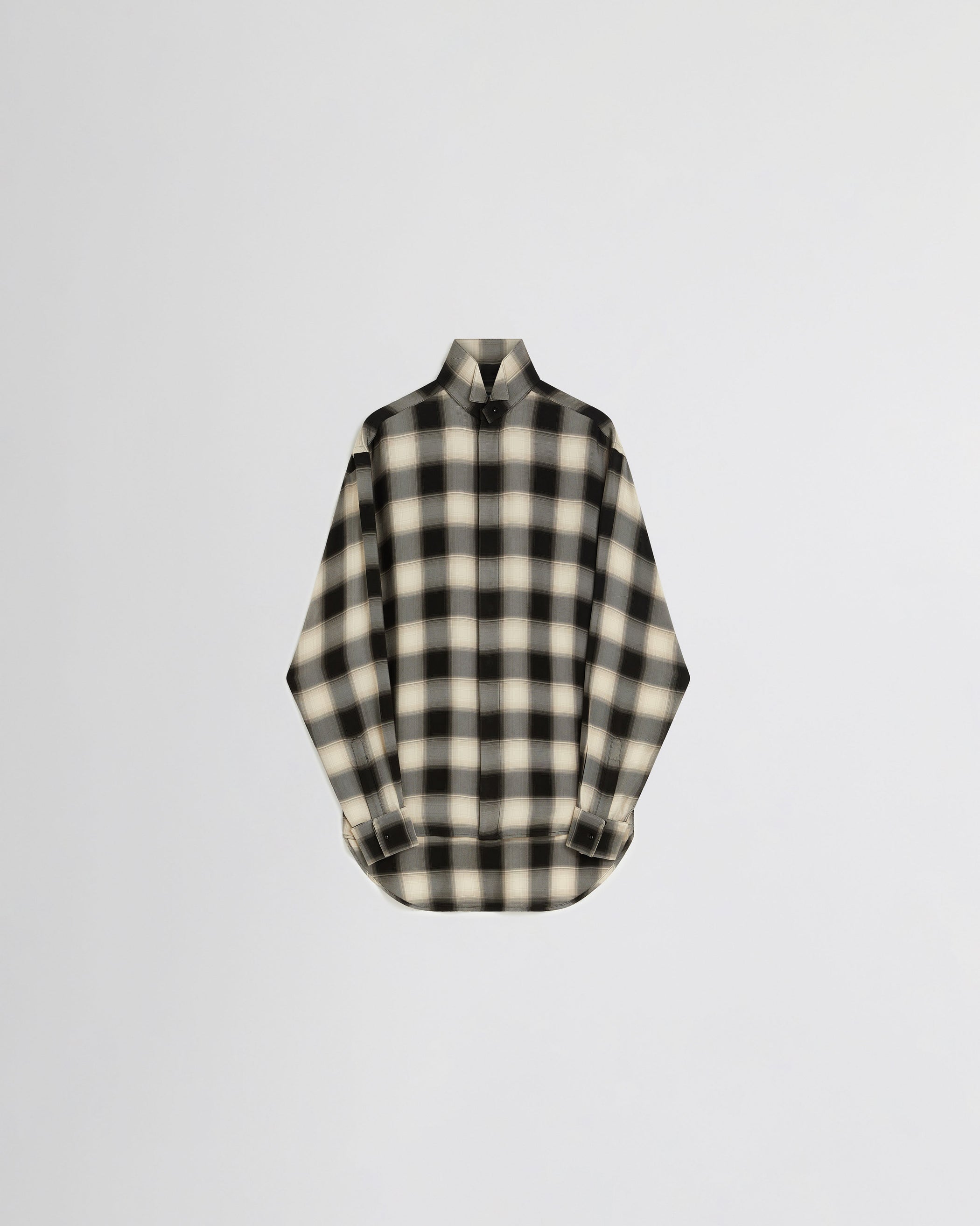 Flat front view of CUSTOM TUX SHIRT in b/b check viscose