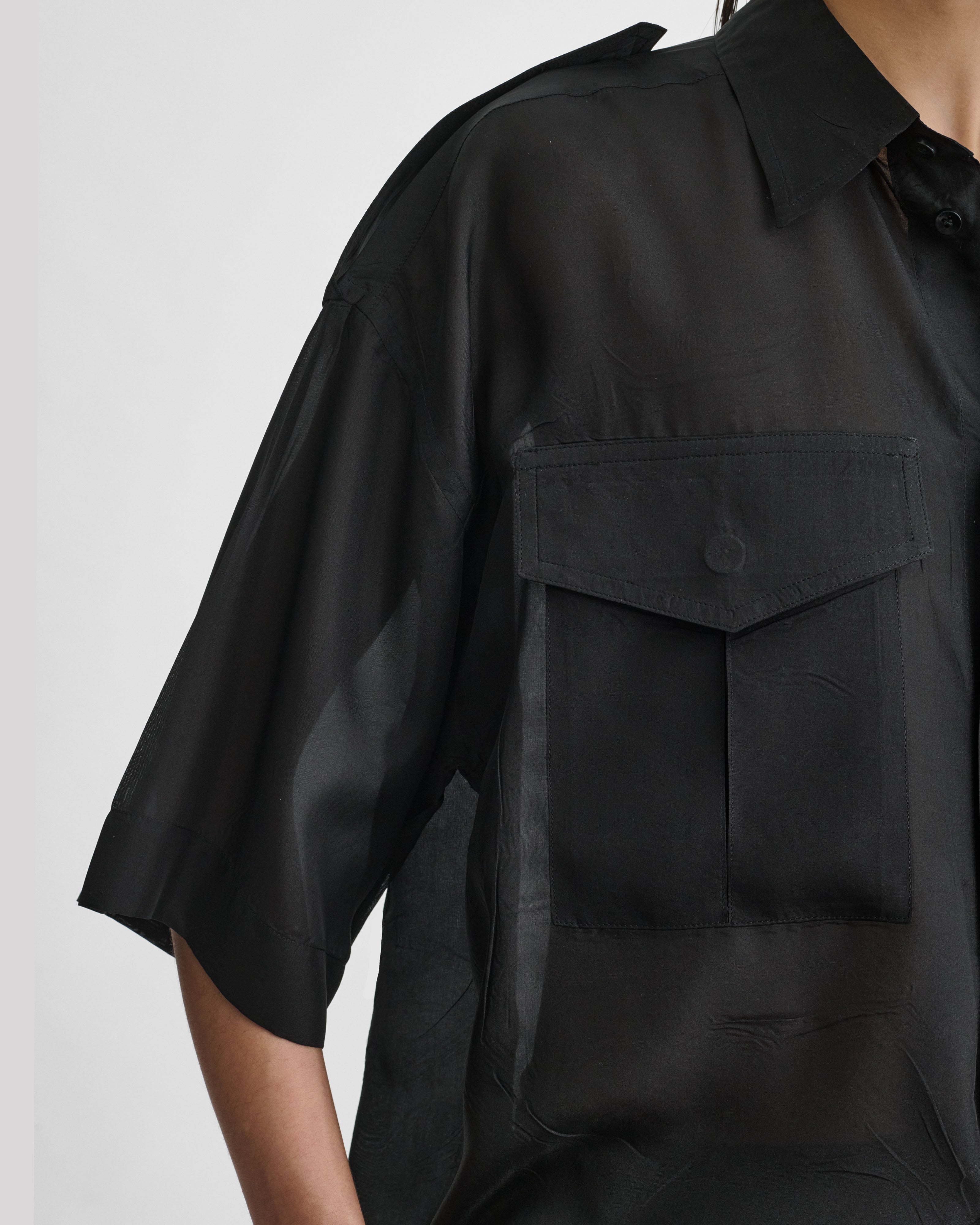 PHOEBE PHILO | LITE UTILITY SHIRT | black habotai silk