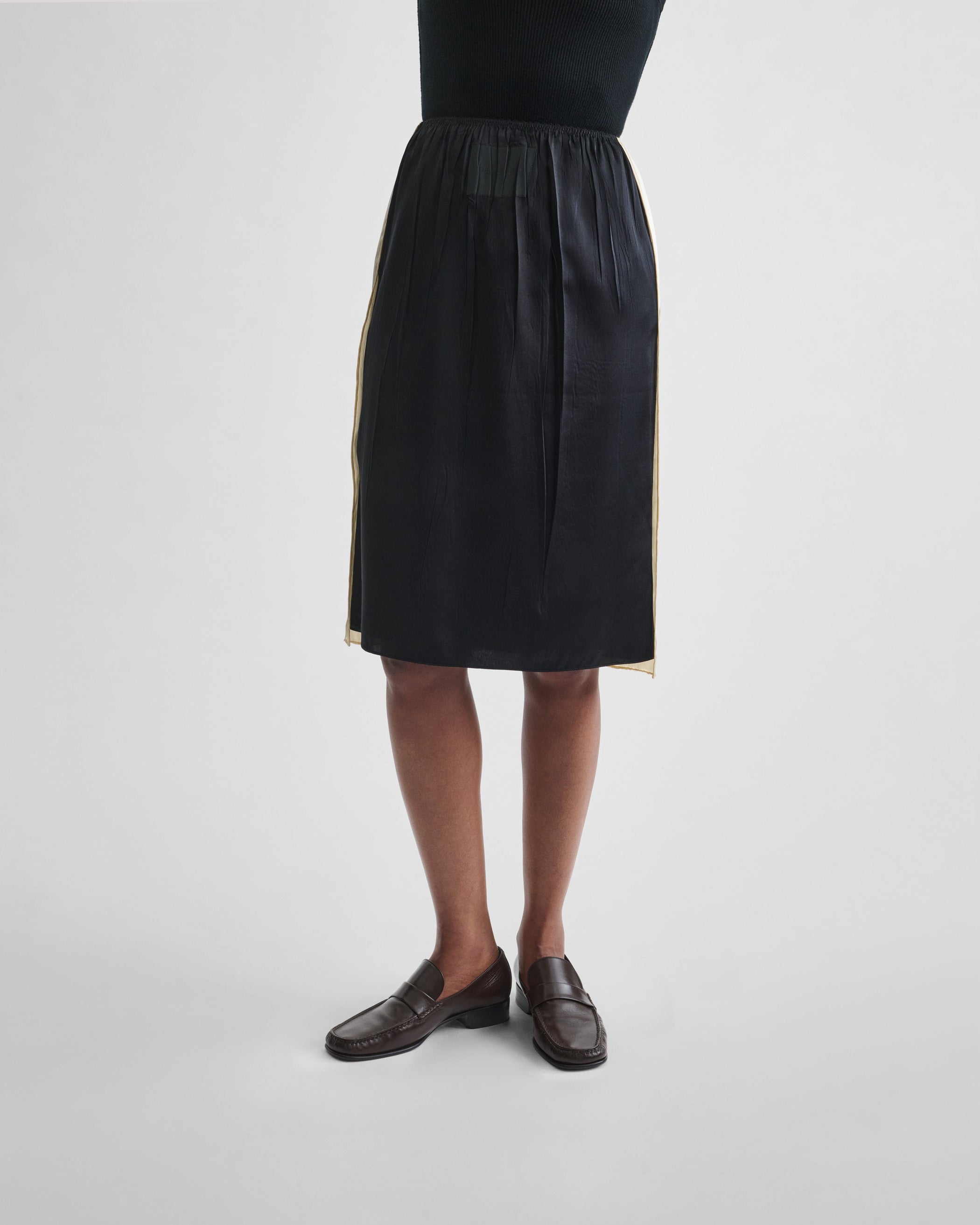 View of SLIP SKIRT in black silk