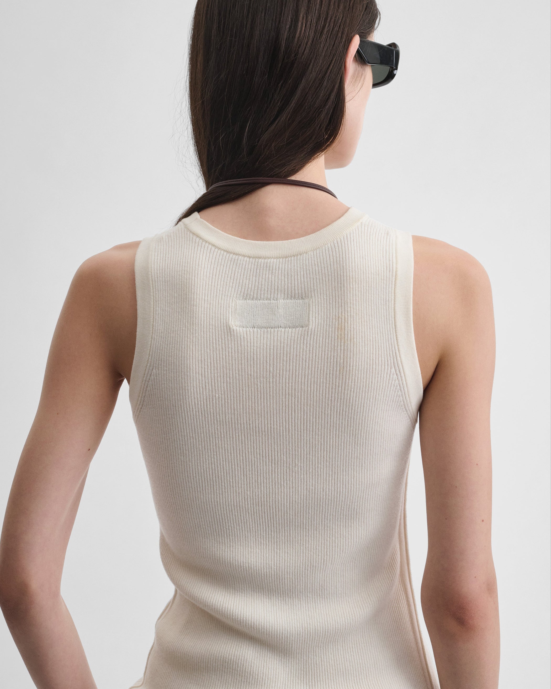 View of RIB TANK in cream wool