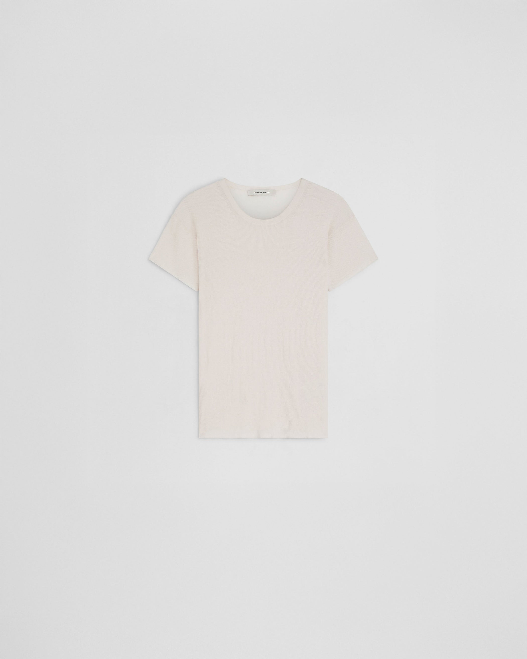 Flat front view of SCOOP NECK RIB T-shirt in ivory cotton