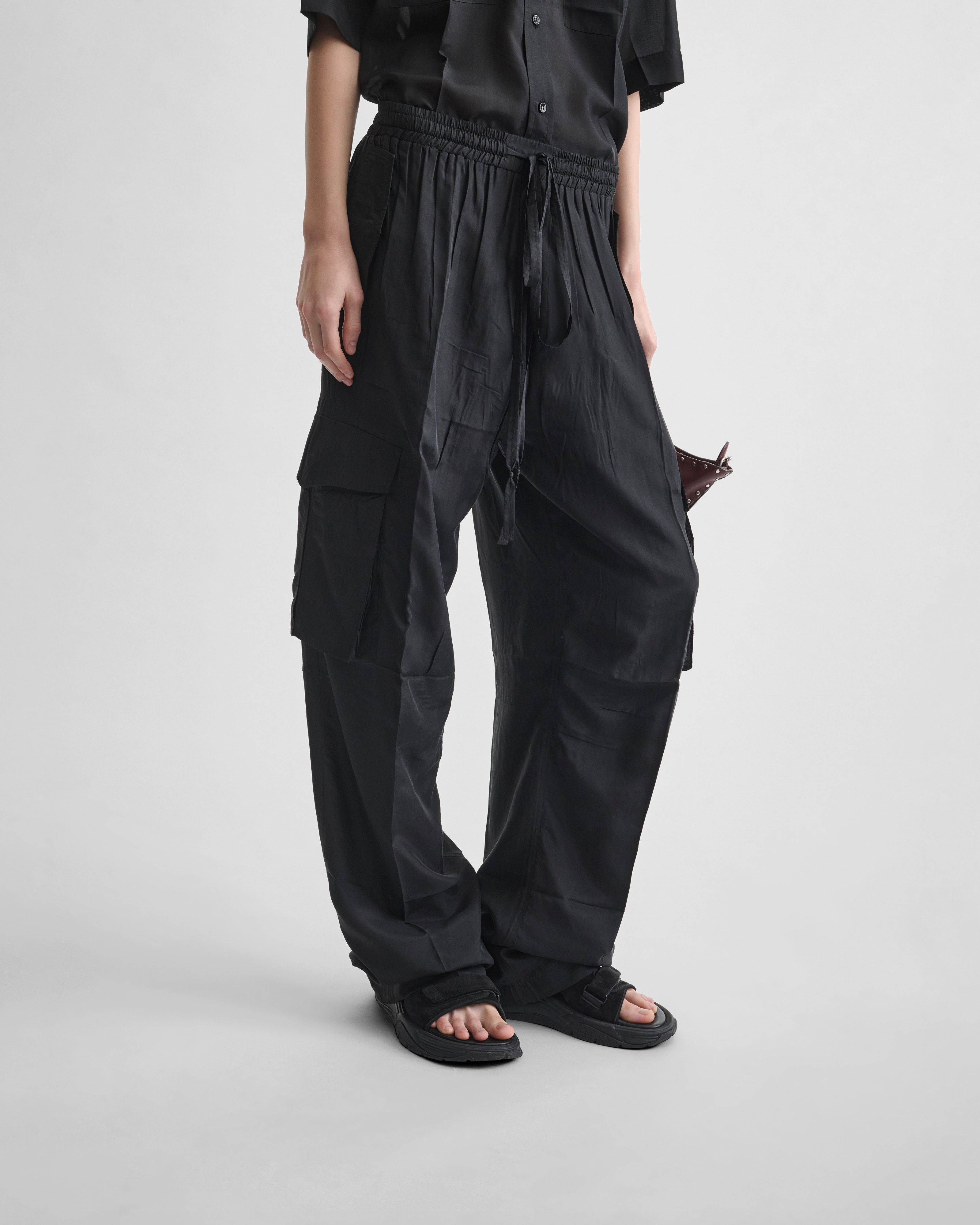 PHOEBE PHILO | CARGO TROUSERS | BLACK SILK