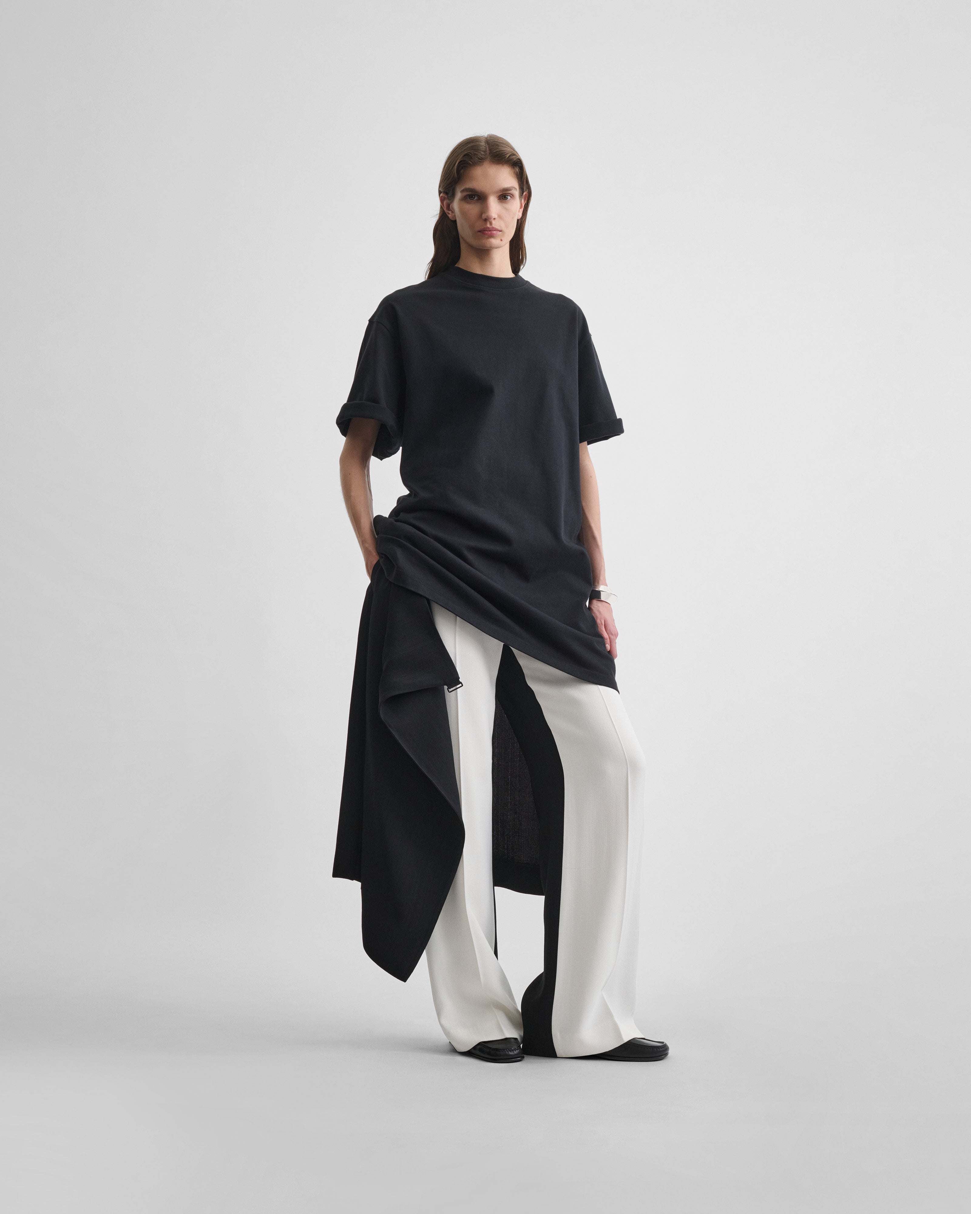PHOEBE PHILO | APRON TROUSERS | BLACK/WHITE WOVEN VISCOSE