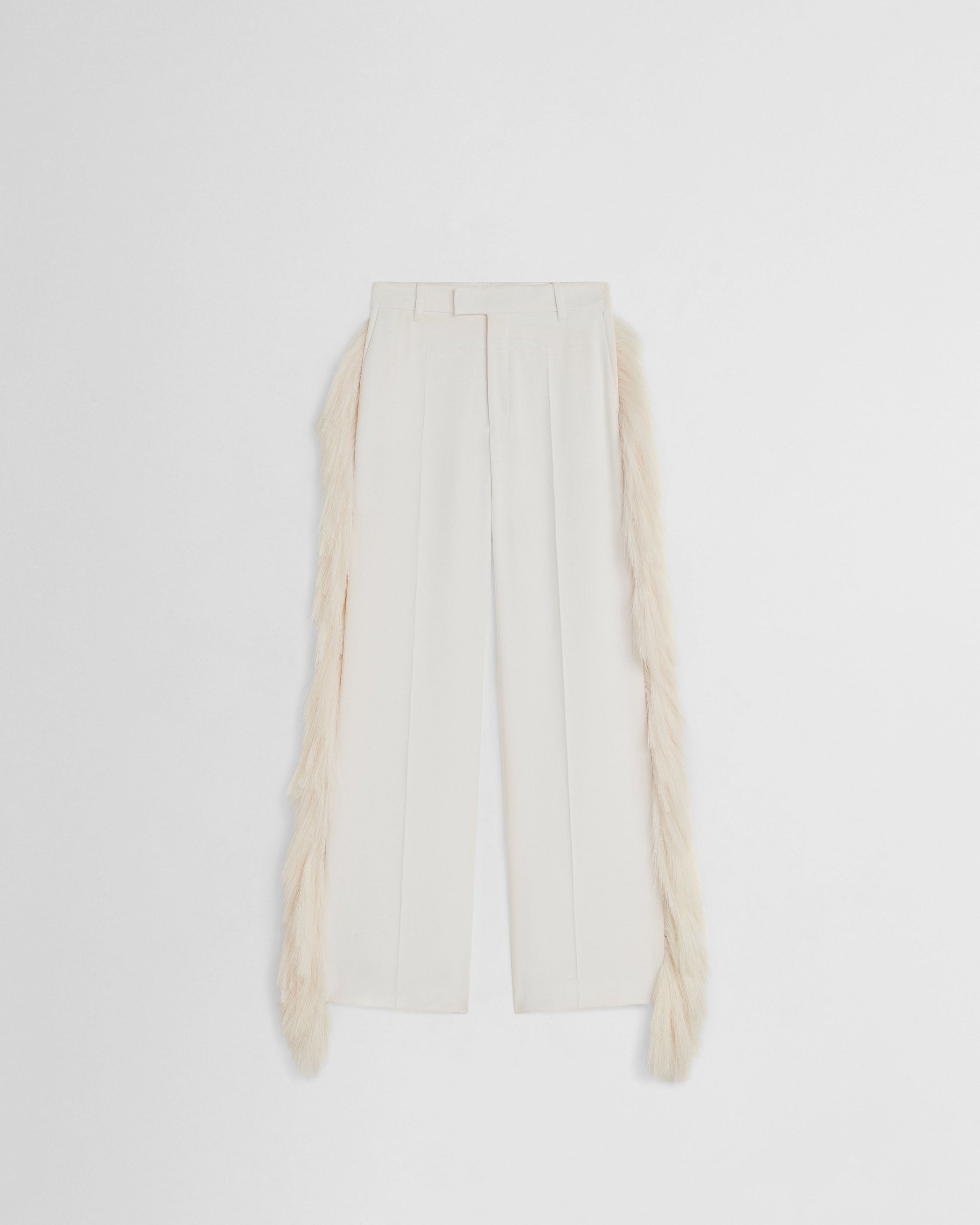Flat front view of FRINGED TROUSERS in vanilla viscose