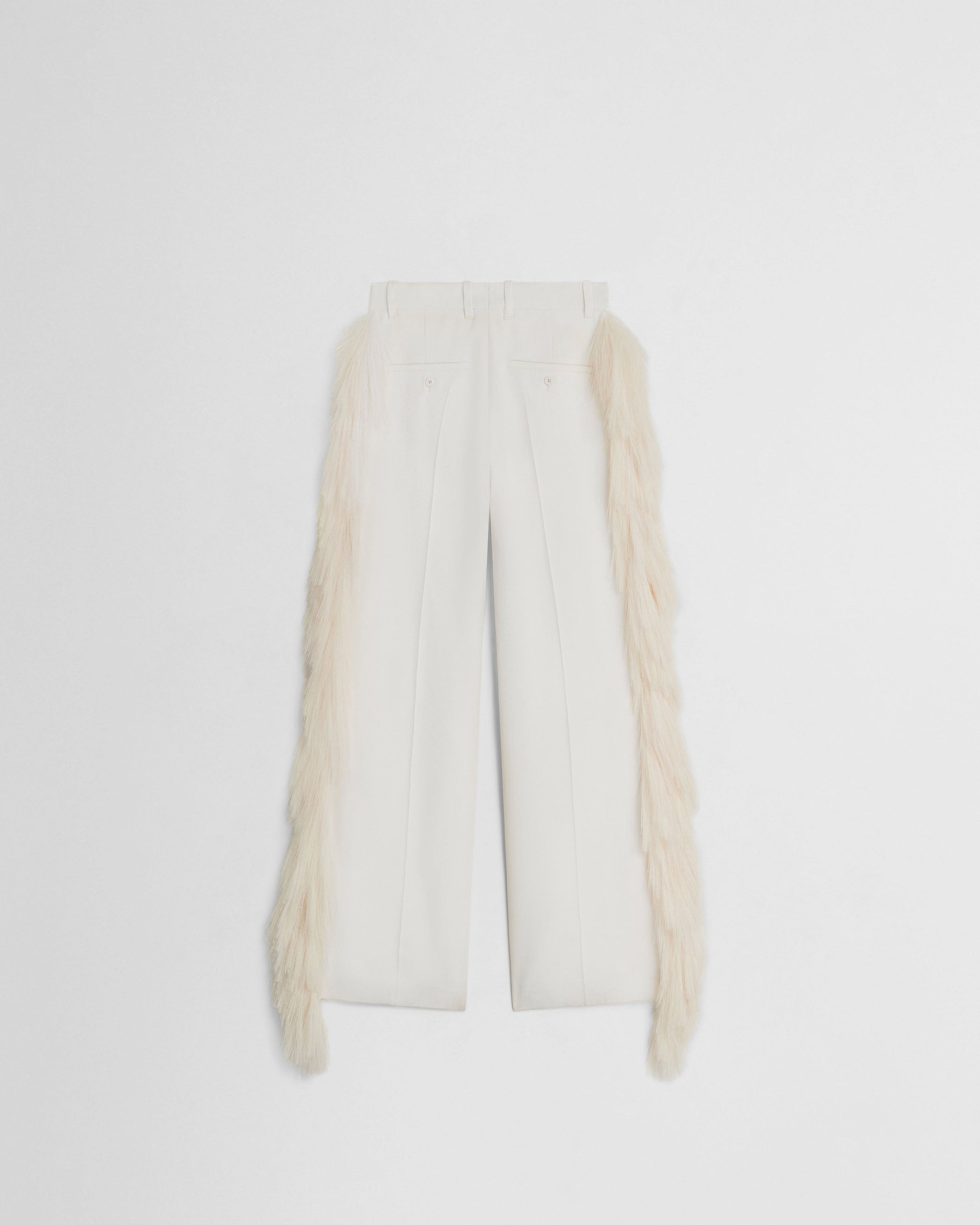 Flat back view of FRINGED TROUSERS in vanilla viscose