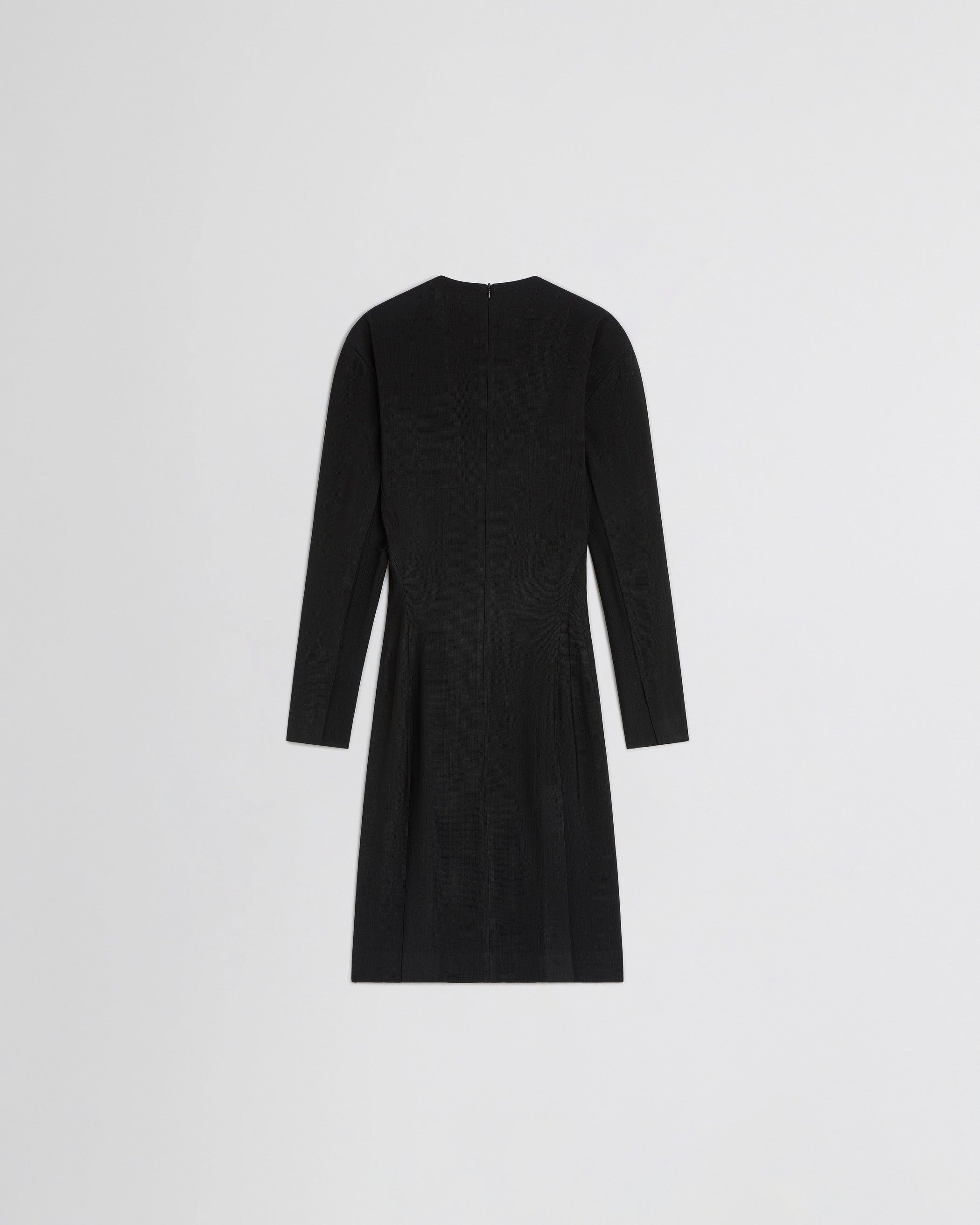 Flat back view of KINKED TAILORED DRESS in black viscose
