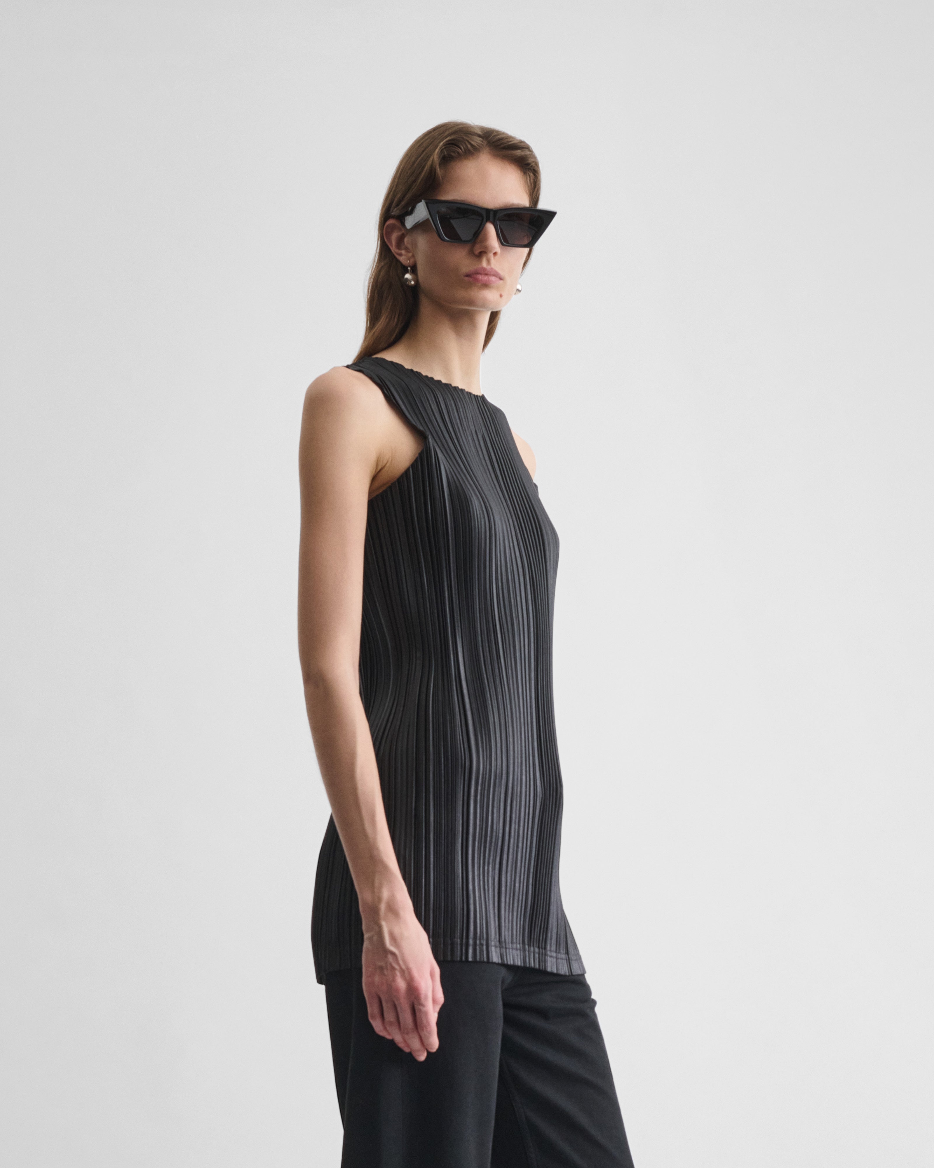 新品⭐︎EMMA TANK PALLADIO GRID リボンショルダーブラウス PHOEBE PHILO | RAZOR PLEAT TANK | BLACK POLYESTER