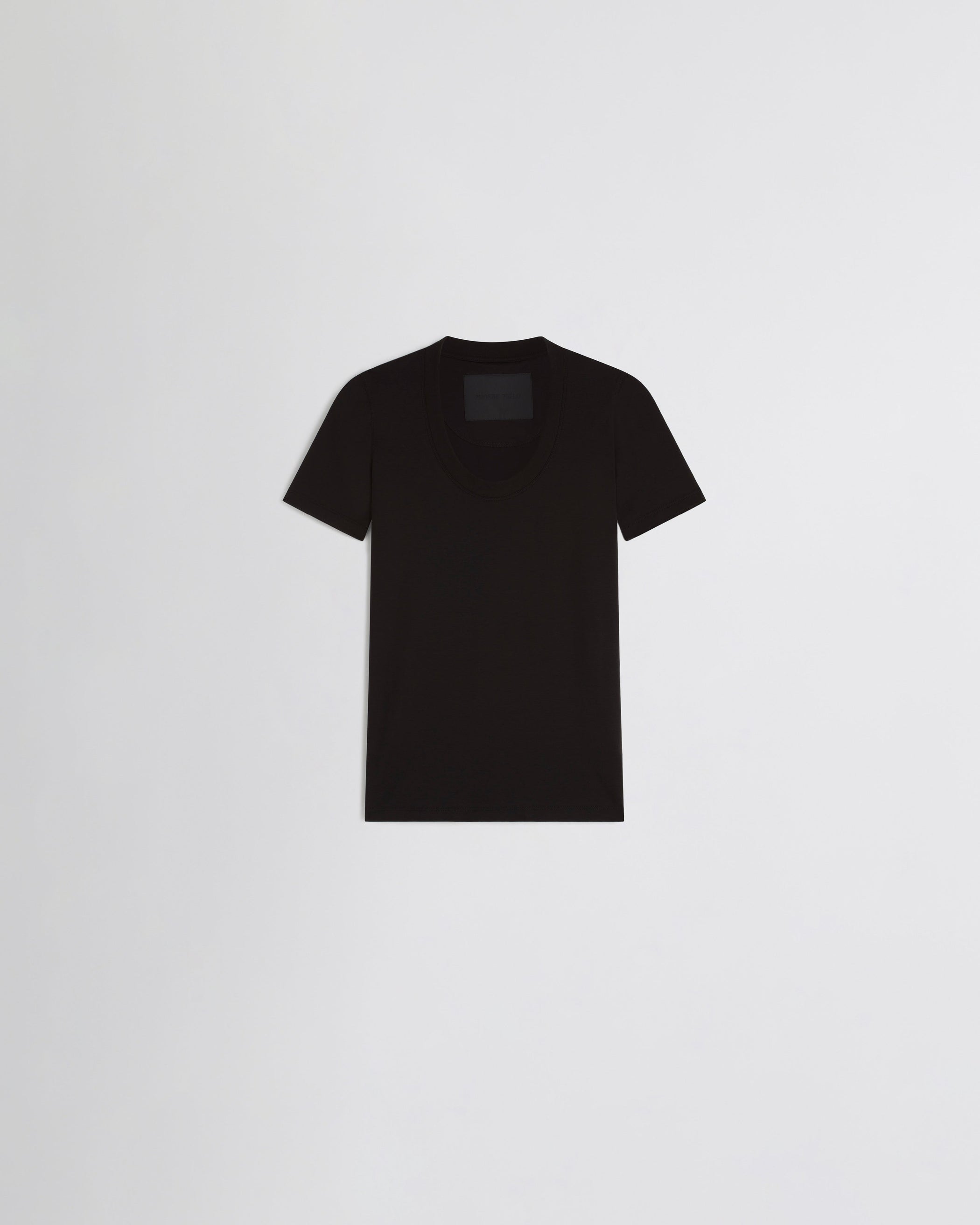 Flat front view of SCOOP T. in black cotton