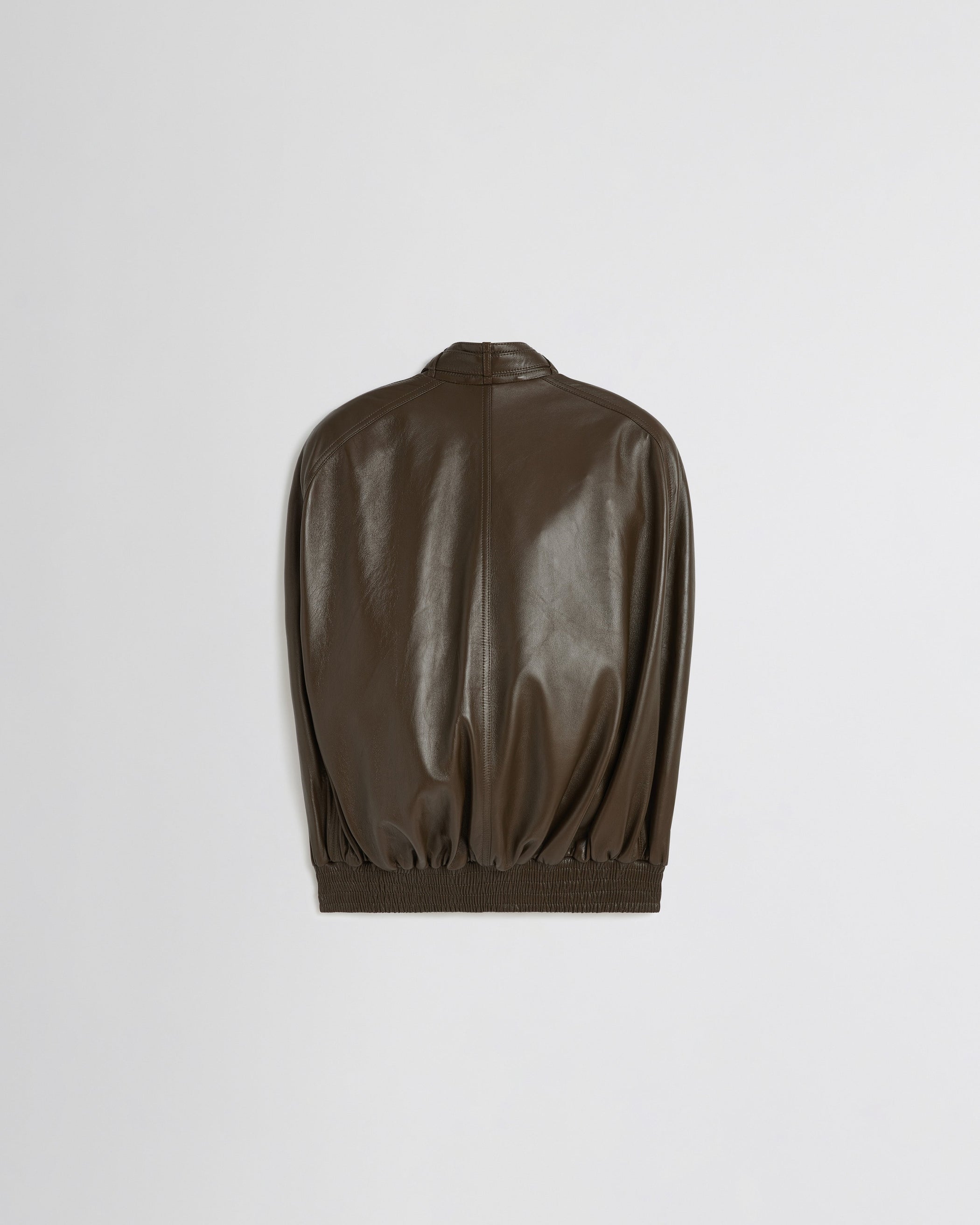 Flat back view of CAPE BOMBER in green bronze leather