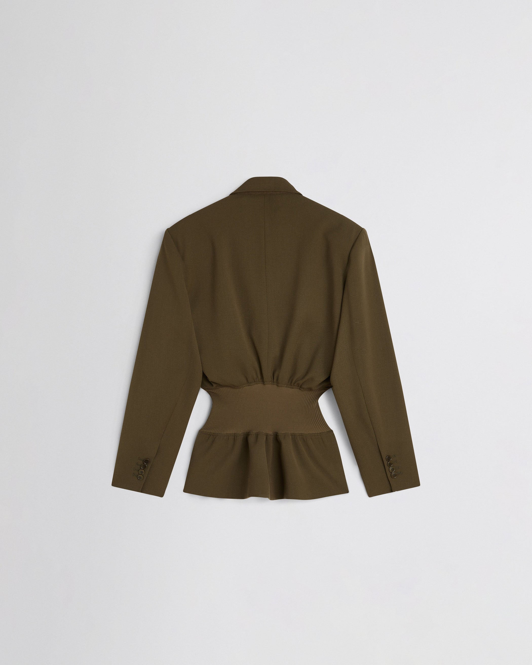 Flat back image of KICK TAILORED JACKET in shroom wool