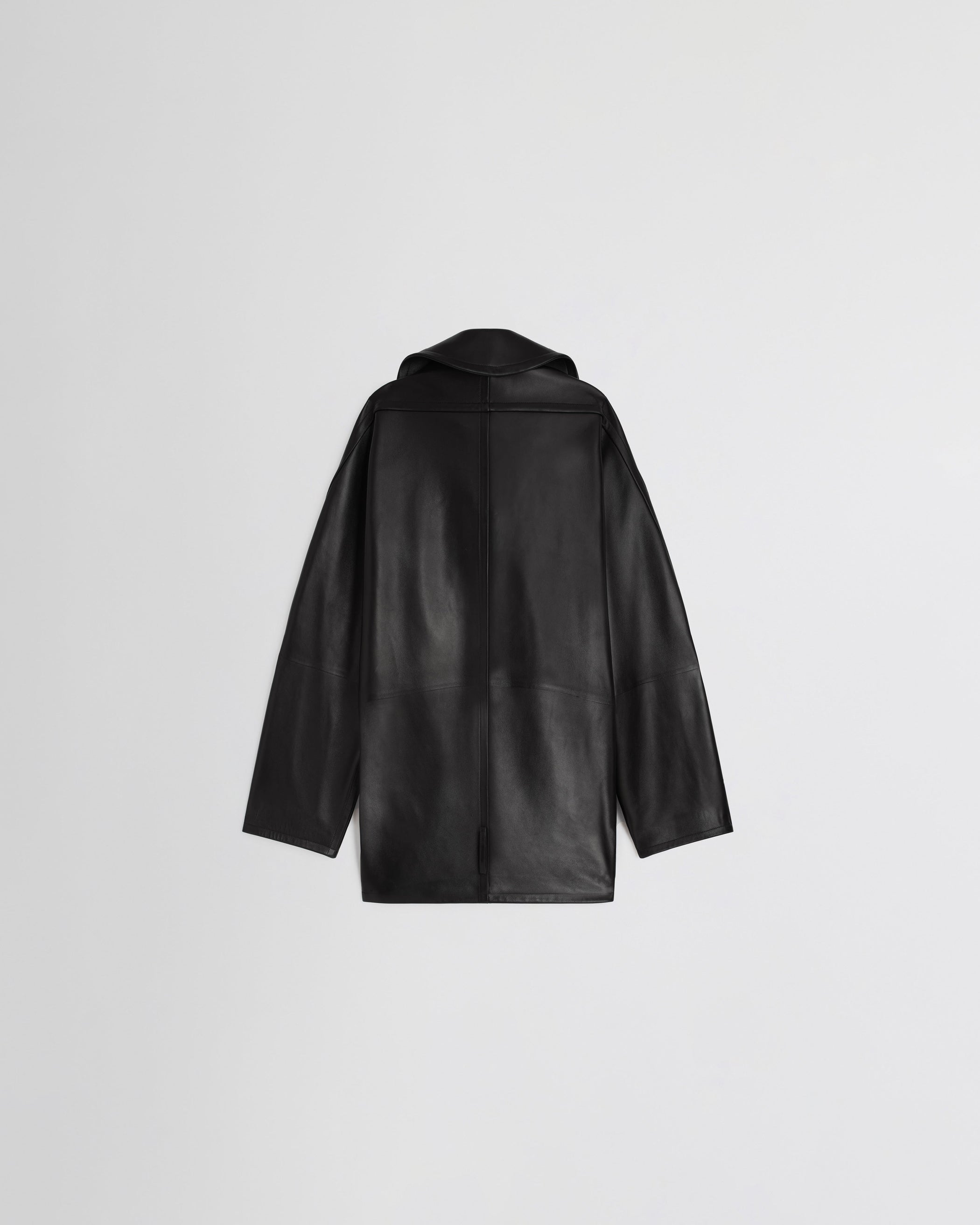 Flat back image of SWATHE JACKET in black leather