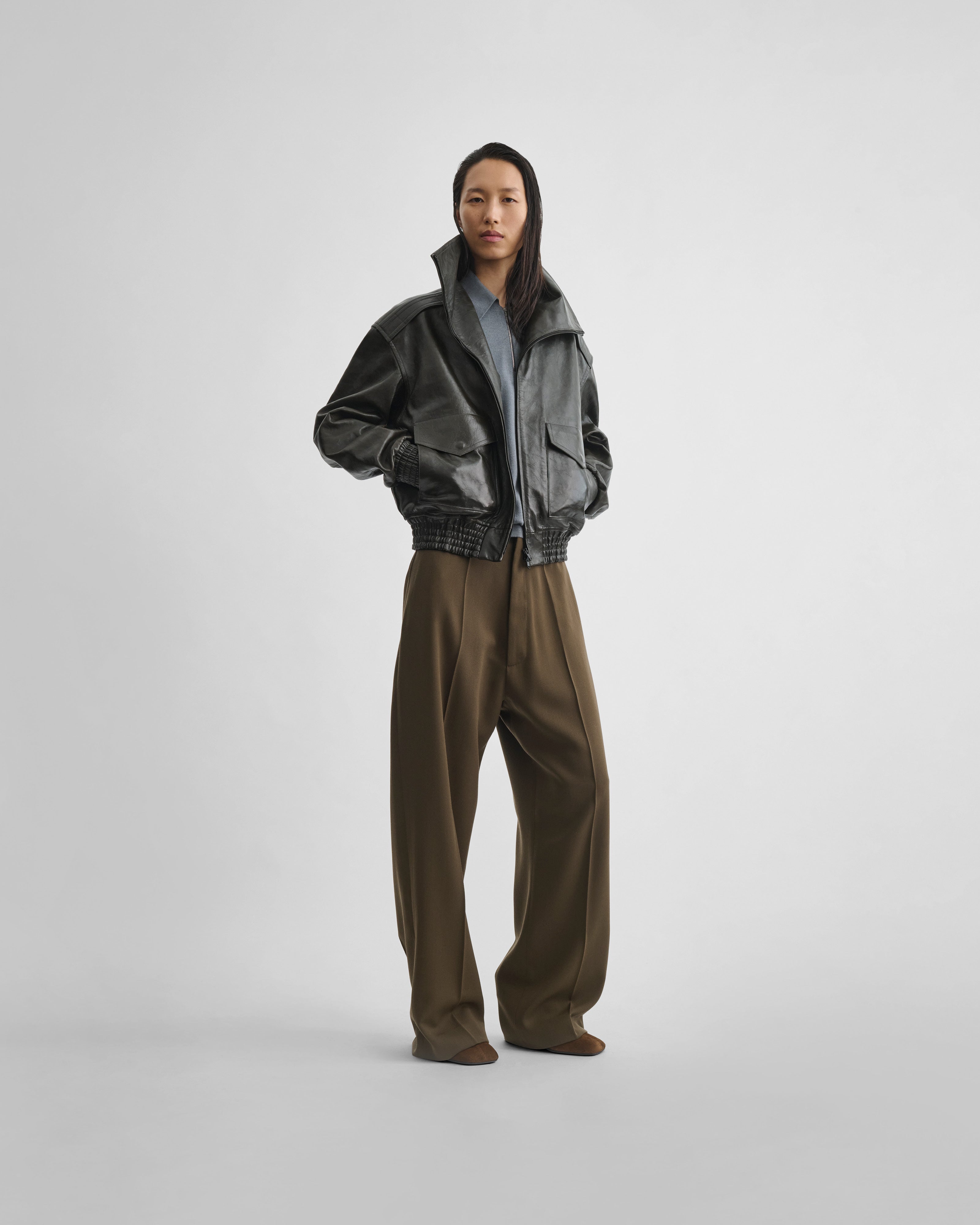 PHOEBE PHILO US | AVIATOR JACKET | dark emerald leather