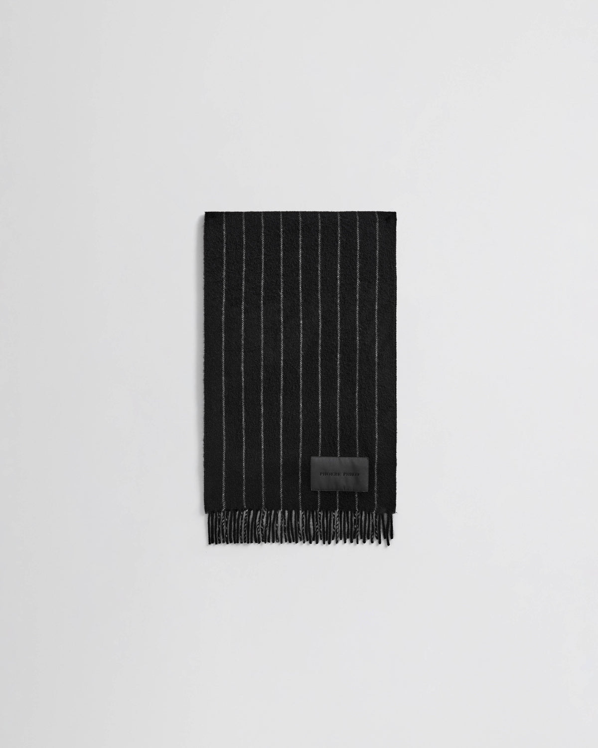 Front view of the PINSTRIPE SCARF in black ash wool