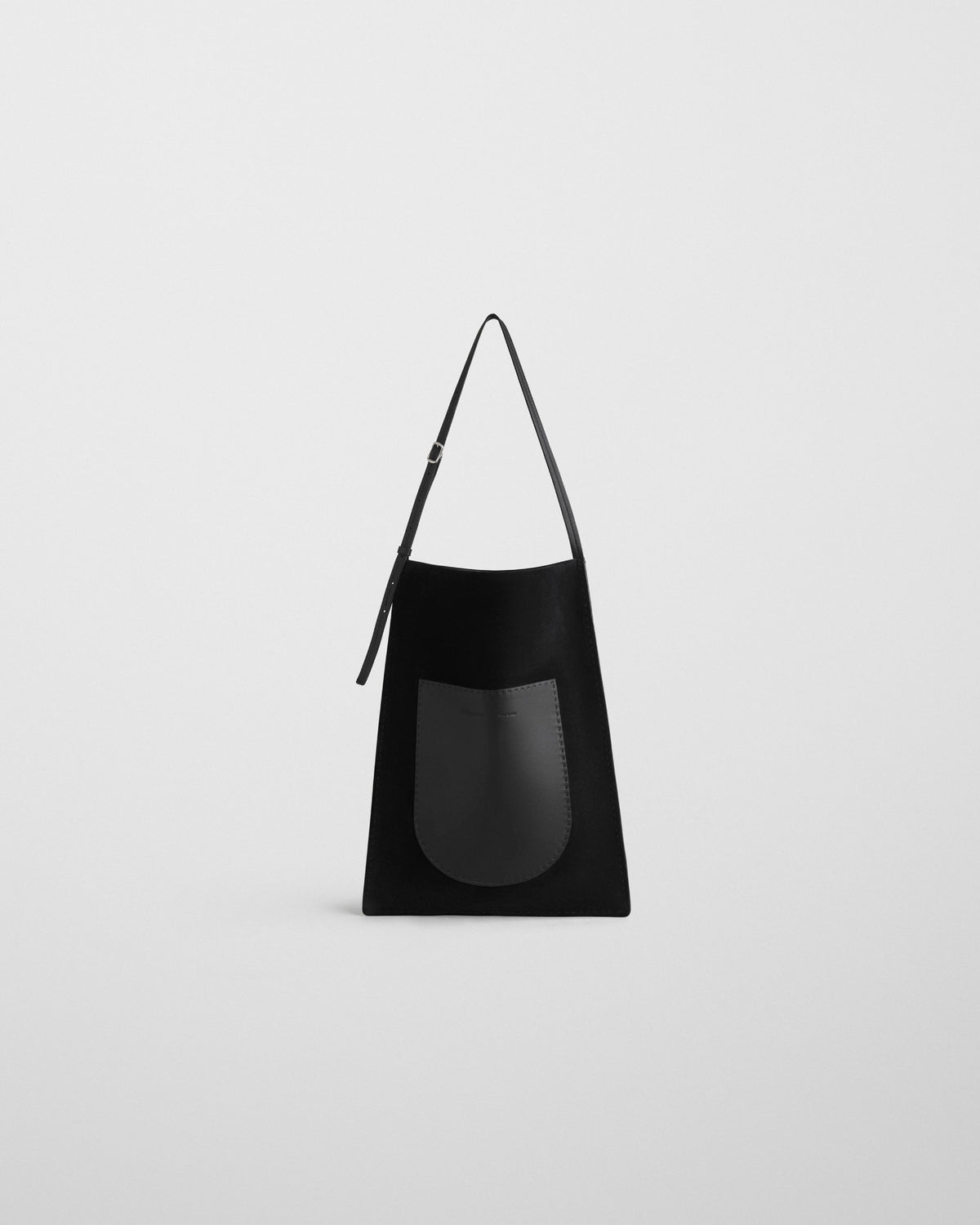 Front view of GLOVE MESSENGER BAG in black suede