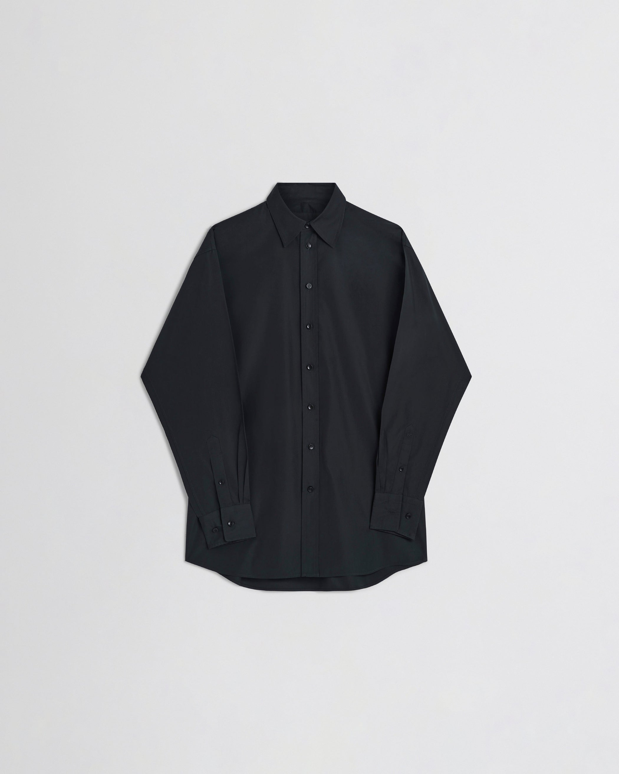 Flat front view of MEN'S SHIRT in black cotton