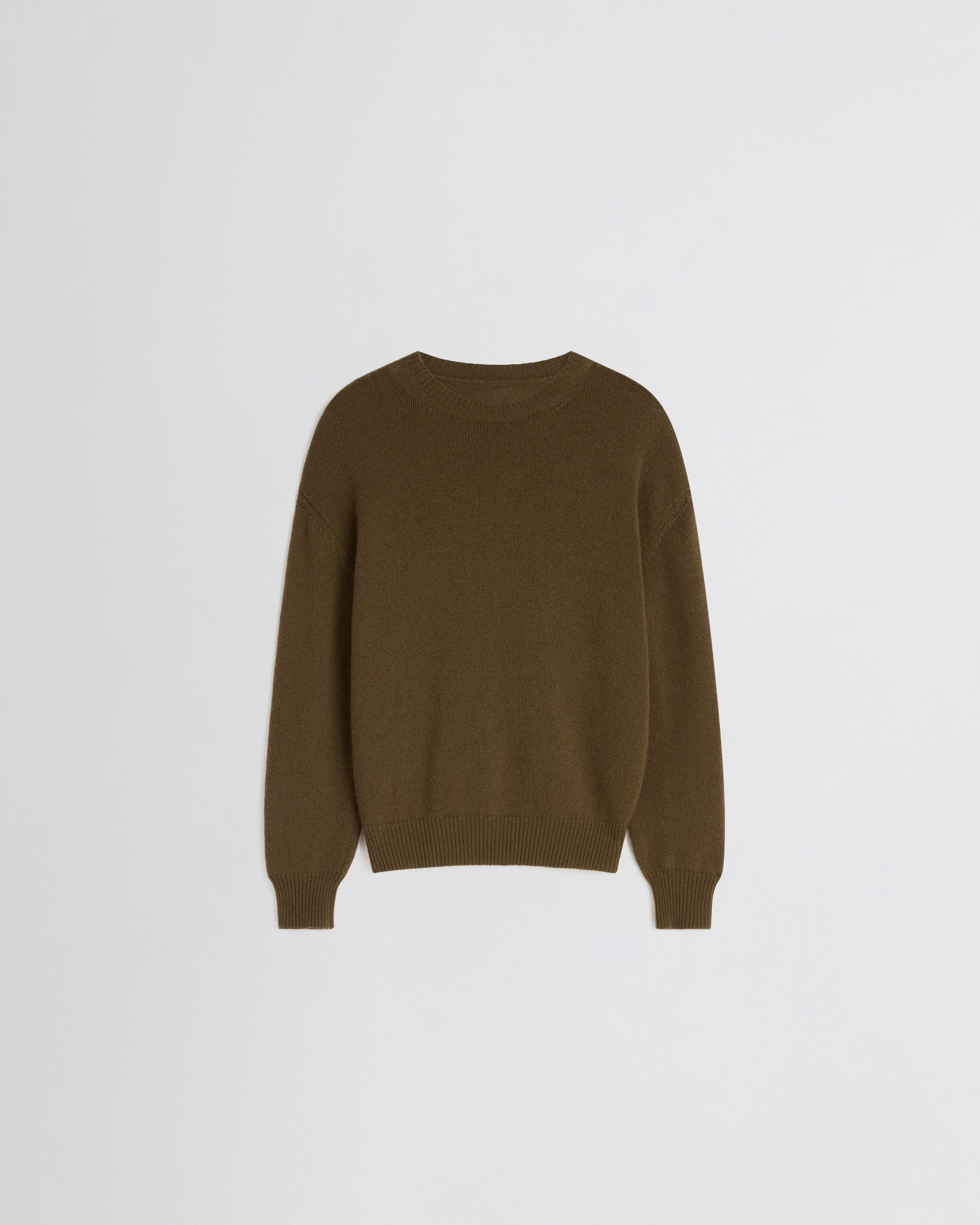 Front view of CREWNECK SWEATER in khaki cashmere