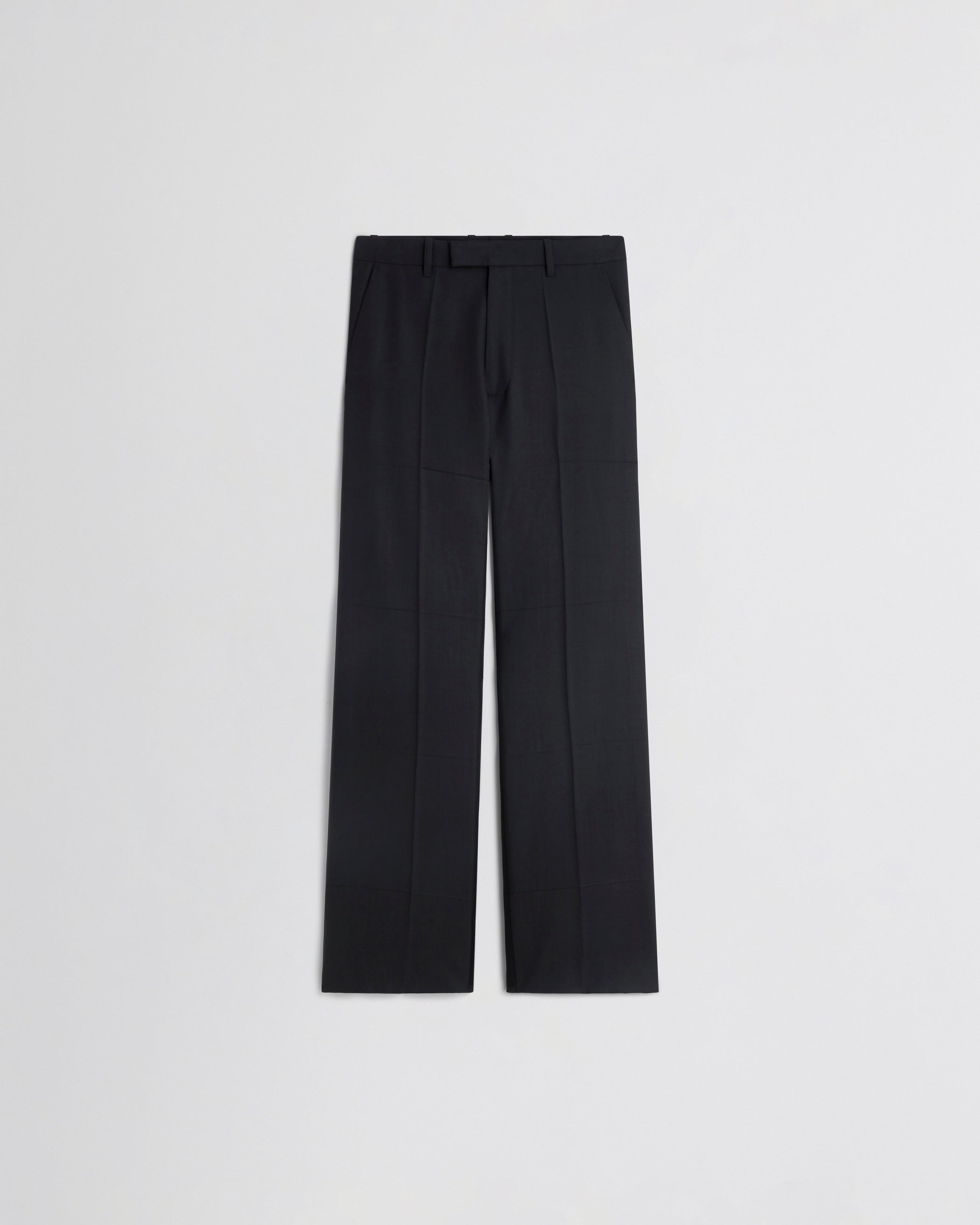 Flat front view of TUX BOYISH TROUSERS in black wool