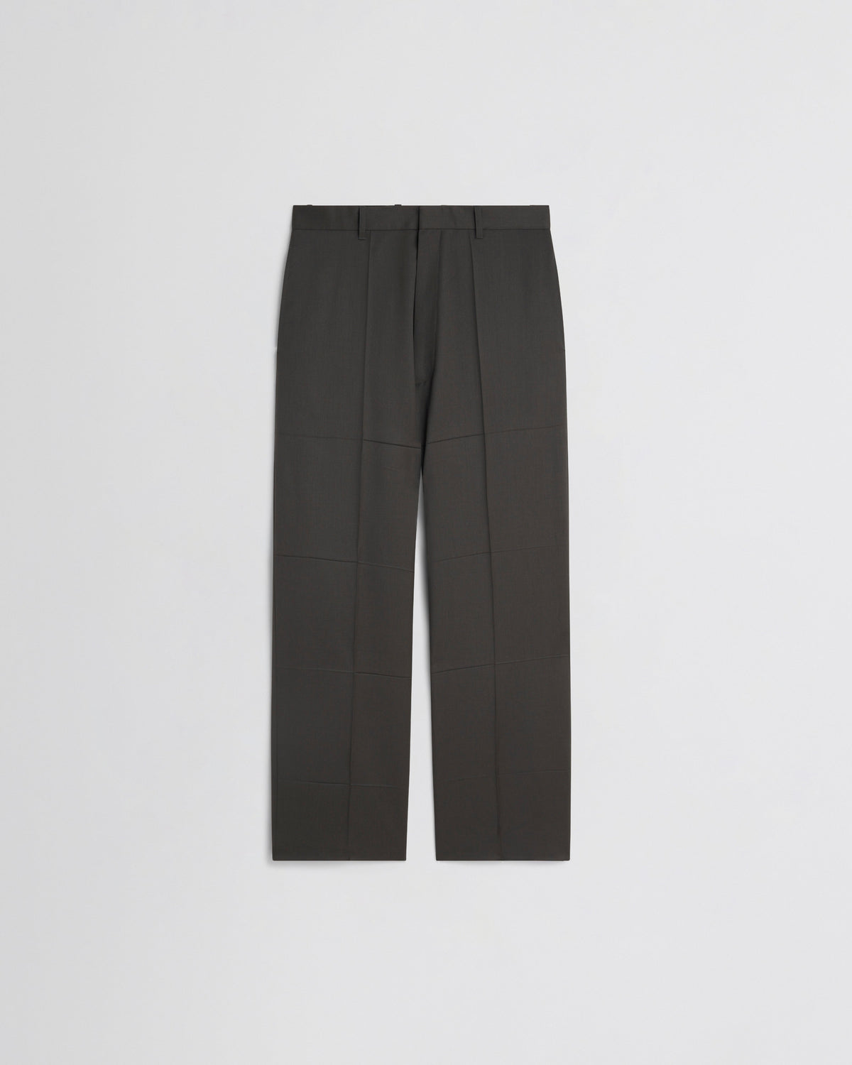 Front view of PRESSED DROP TROUSERS in green bronze wool